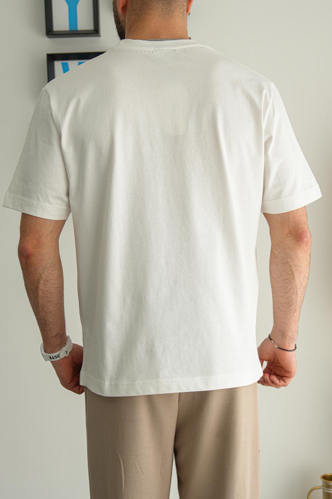 Beyaz Yazlık Minimal Nakışlı Premium Basic T-Shirt