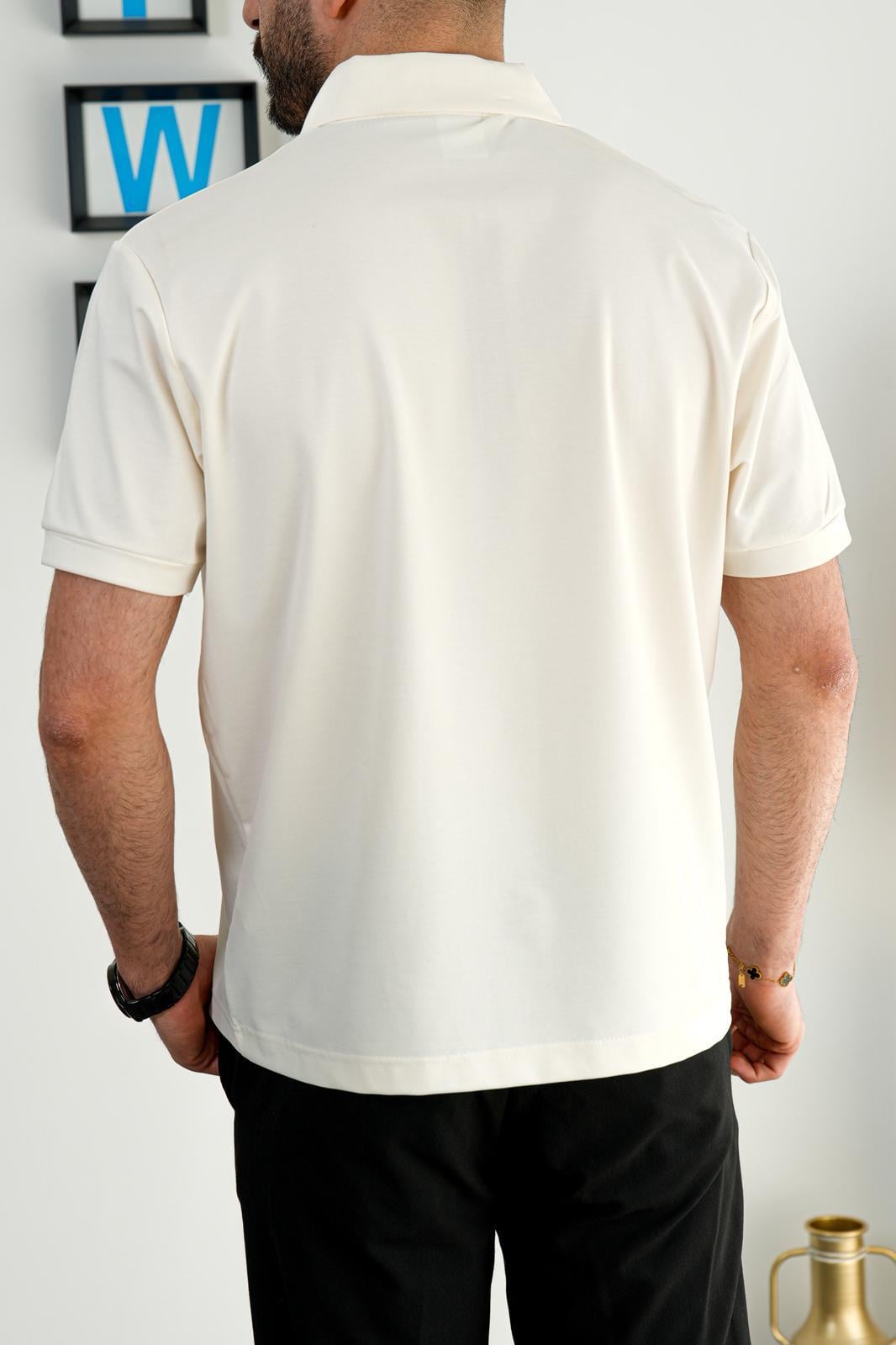 Beyaz Yazlık Osyho Kumaş Likralı Tam Kalıp Polo T-Shirt