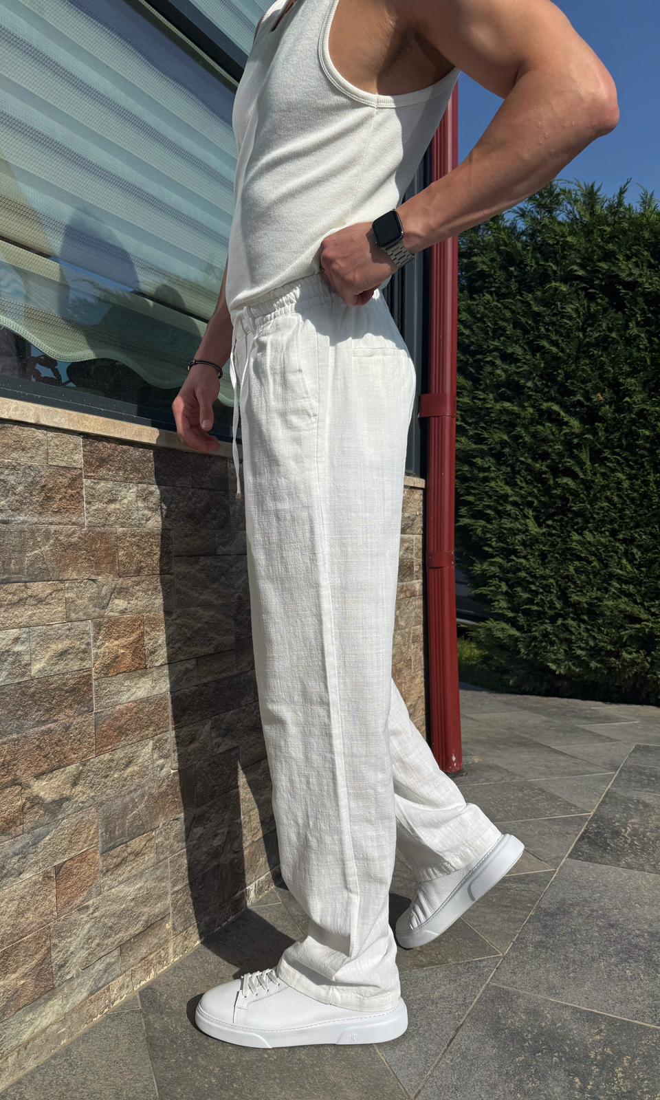 Beyaz Yazlık Premium Keten Baggy Pantolon