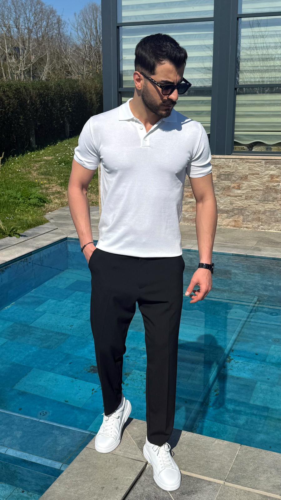 Beyaz Yazlık Worteks Polo Yaka Düğmeli T-Shirt