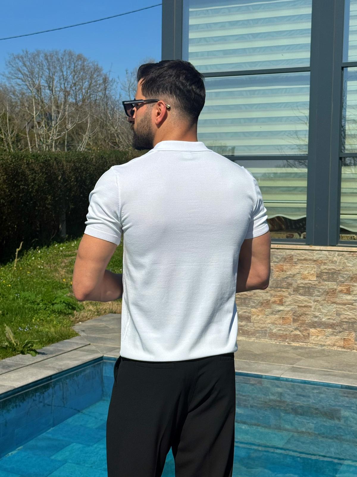 Beyaz Yazlık Worteks Polo Yaka Düğmeli T-Shirt