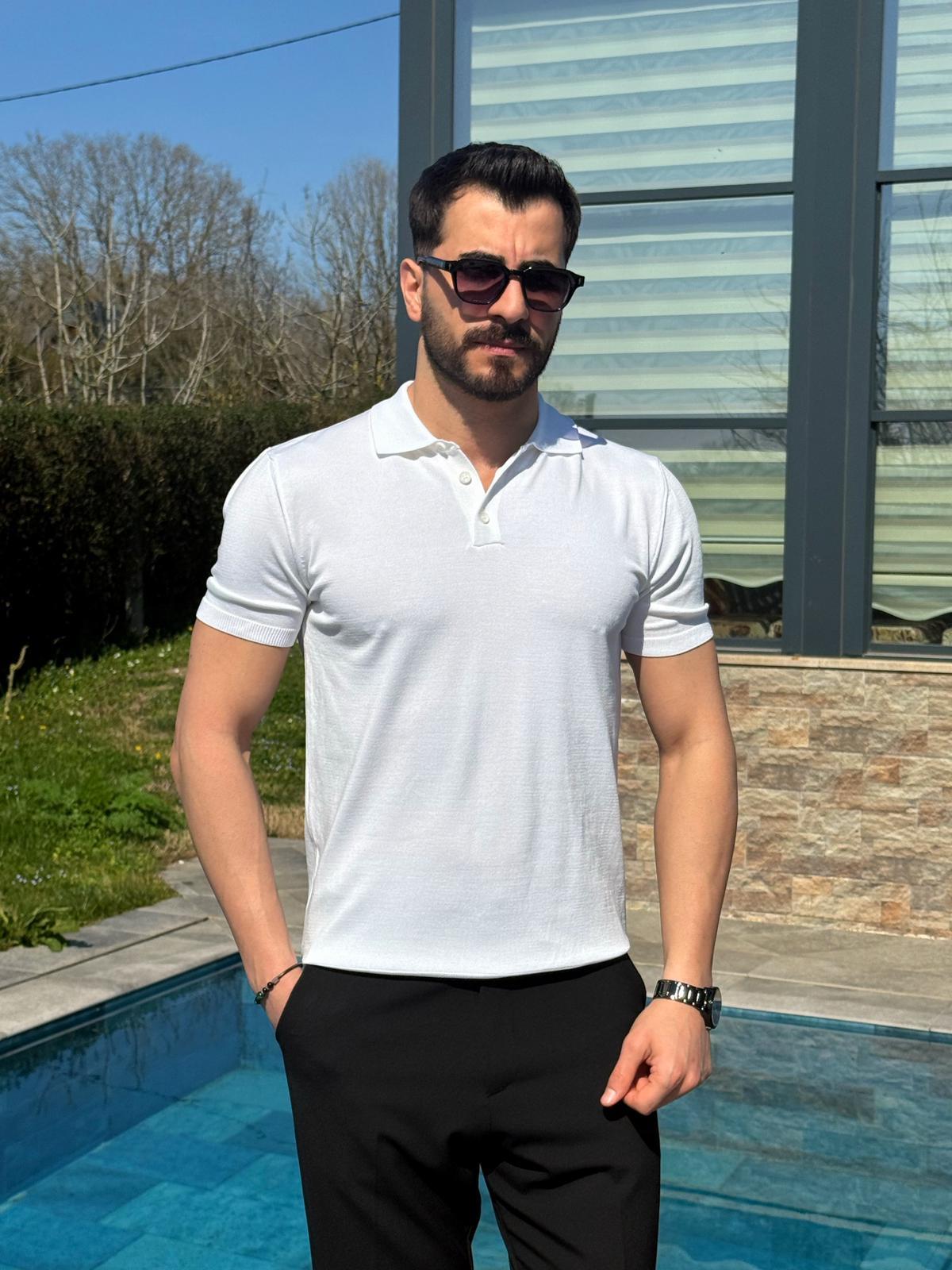 Beyaz Yazlık Worteks Polo Yaka Düğmeli T-Shirt