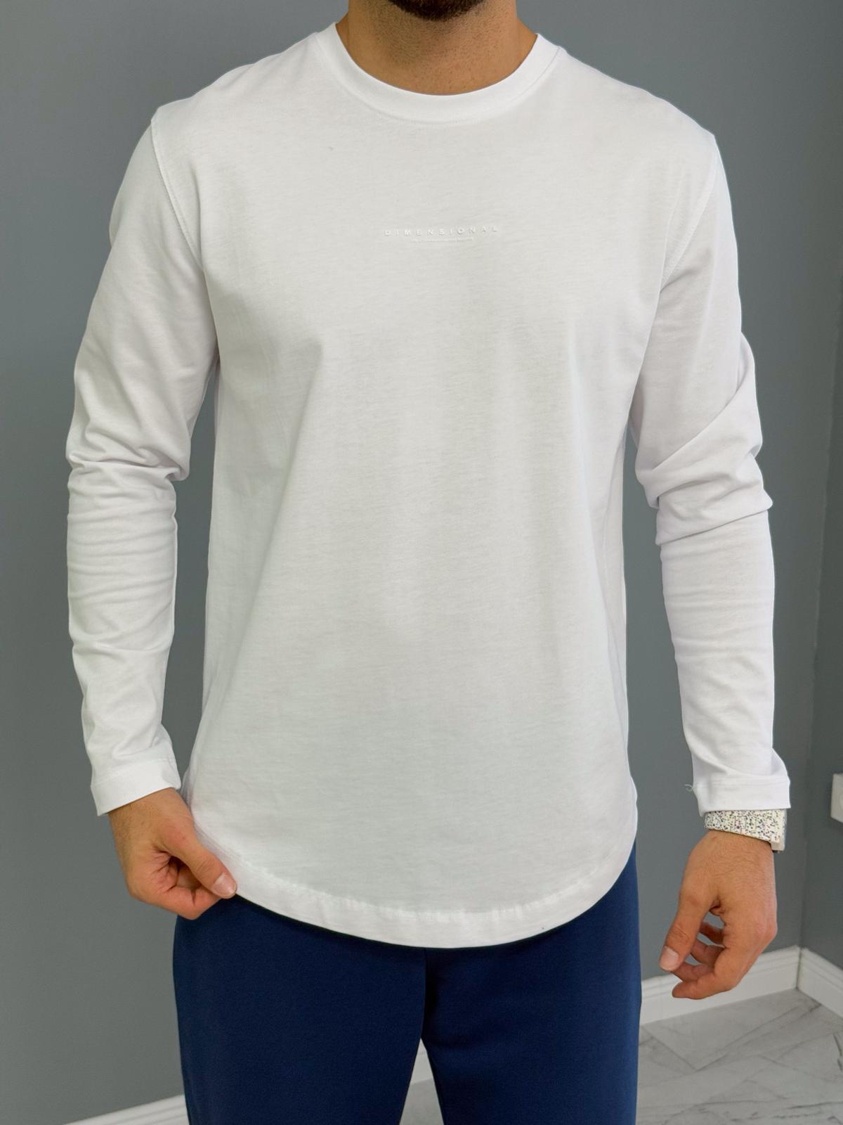 Bisiklet Yaka Uzun Kol T-Shirt Beyaz