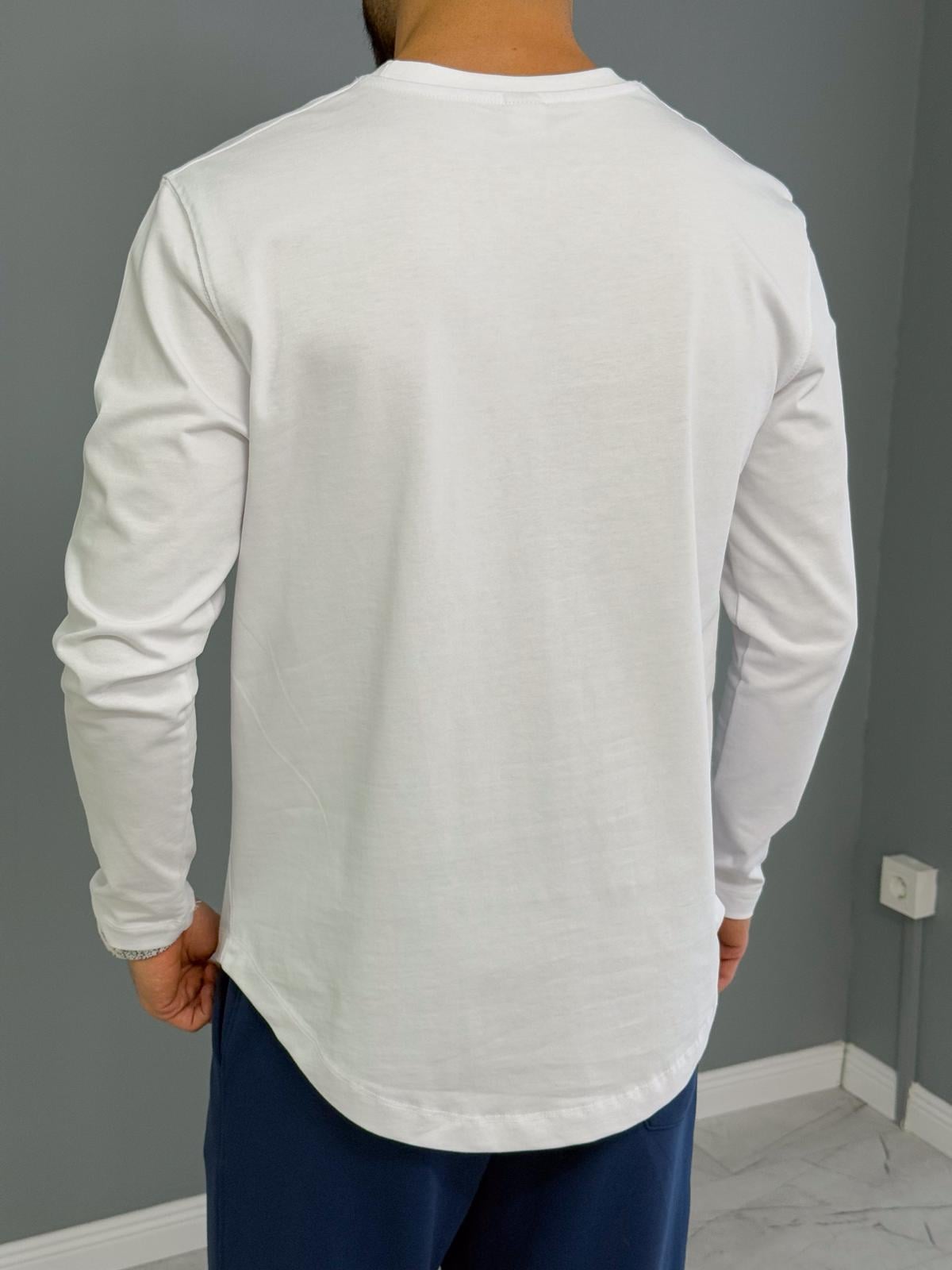 Bisiklet Yaka Uzun Kol T-Shirt Beyaz