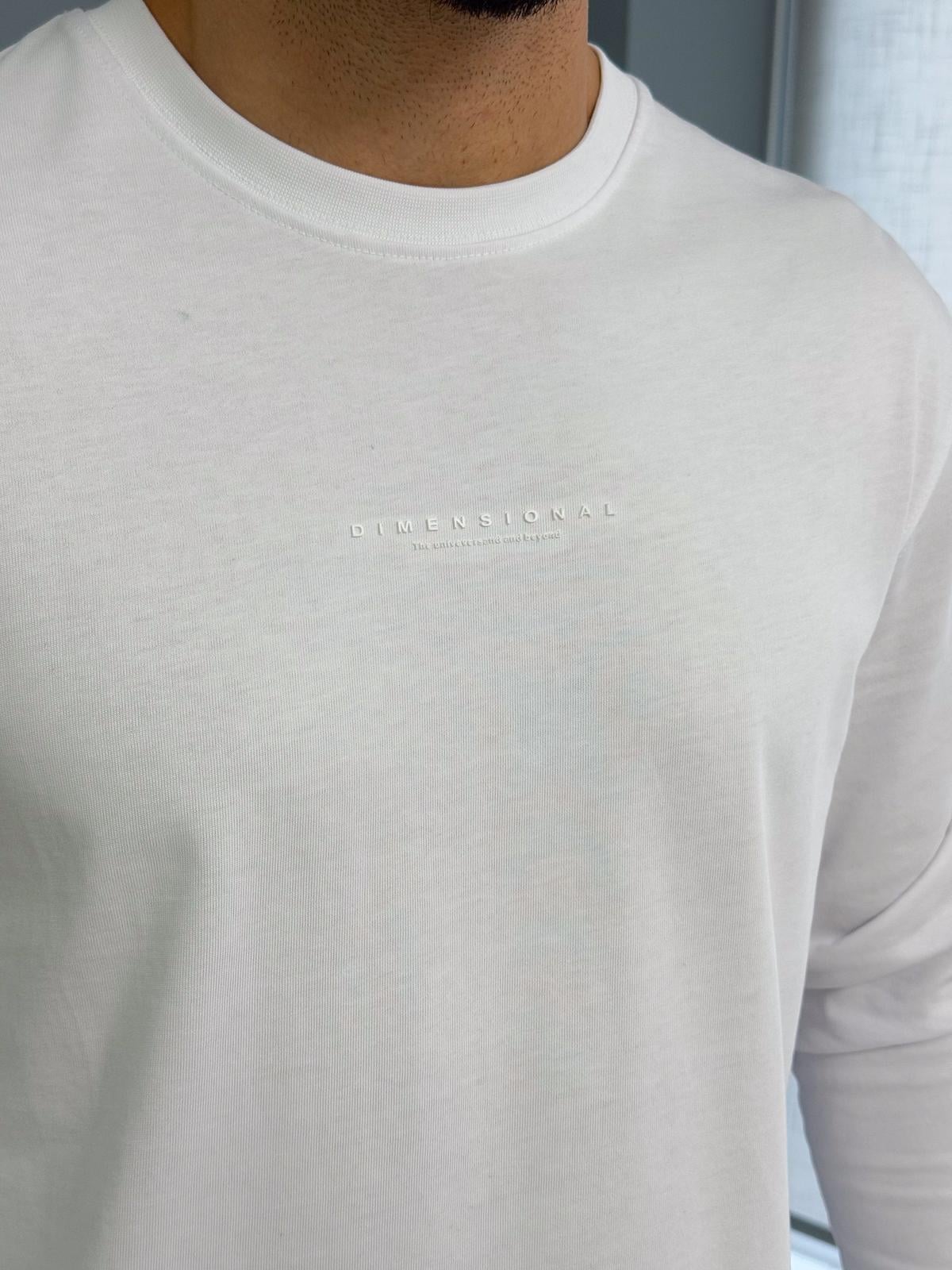 Bisiklet Yaka Uzun Kol T-Shirt Beyaz