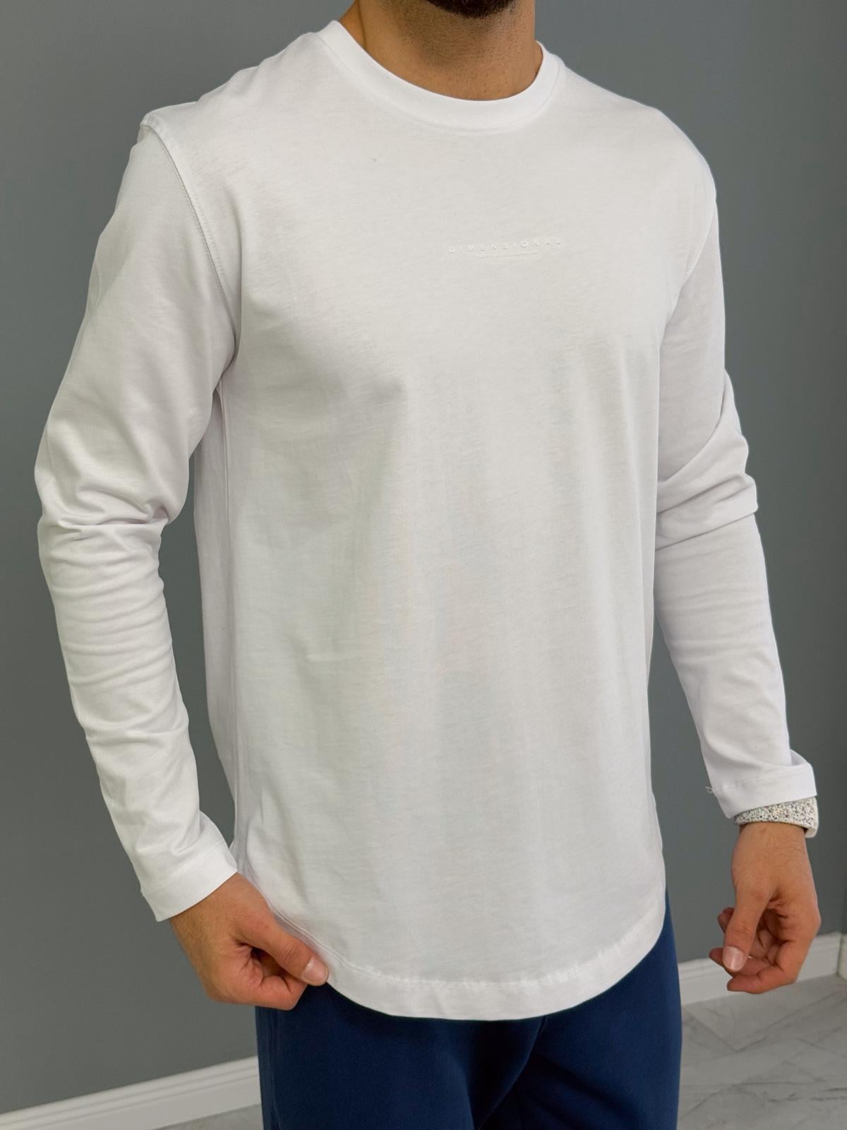 Bisiklet Yaka Uzun Kol T-Shirt Beyaz