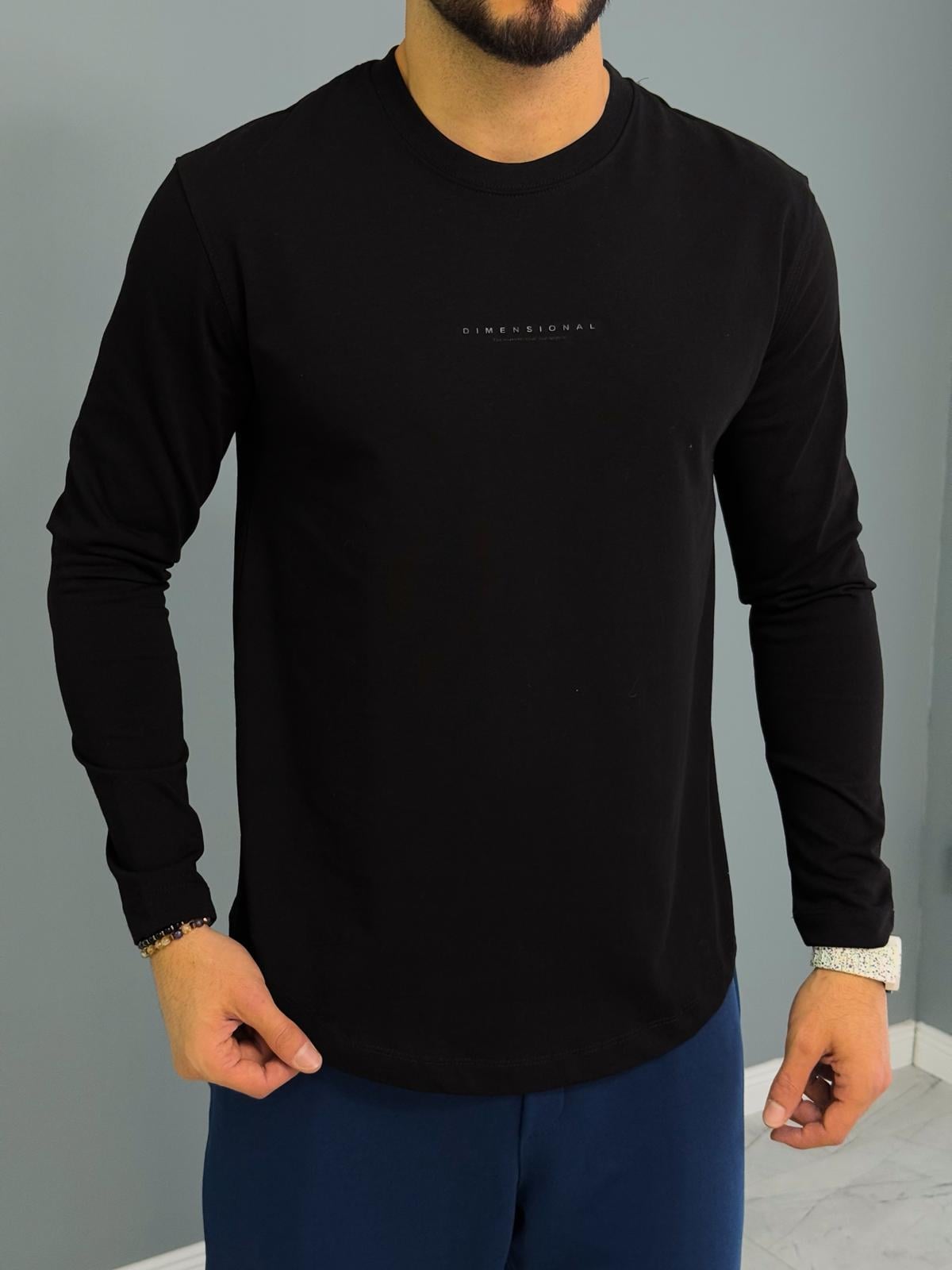 Bisiklet Yaka Uzun Kol T-Shirt Siyah