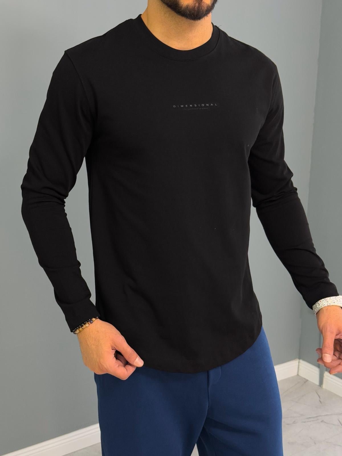 Bisiklet Yaka Uzun Kol T-Shirt Siyah