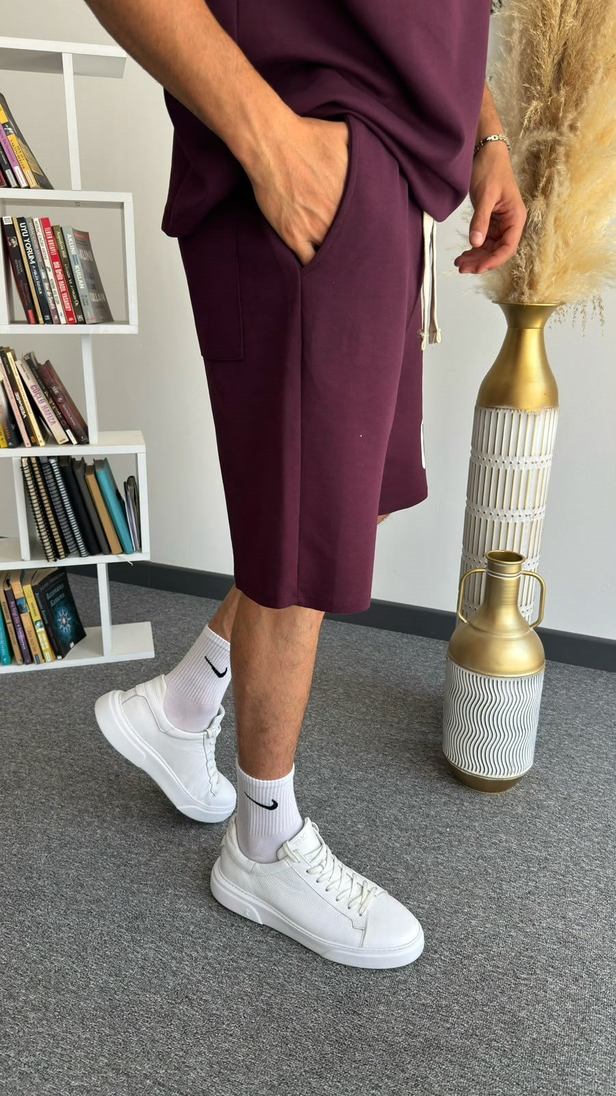 Bordo 00 Baskılı Sıfır Kol Oversize Takım
