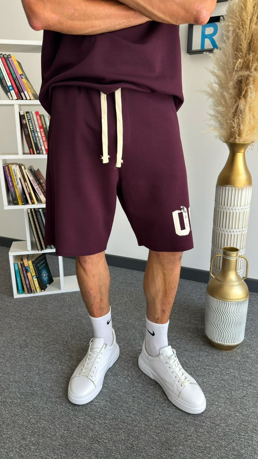 Bordo 00 Baskılı Sıfır Kol Oversize Takım