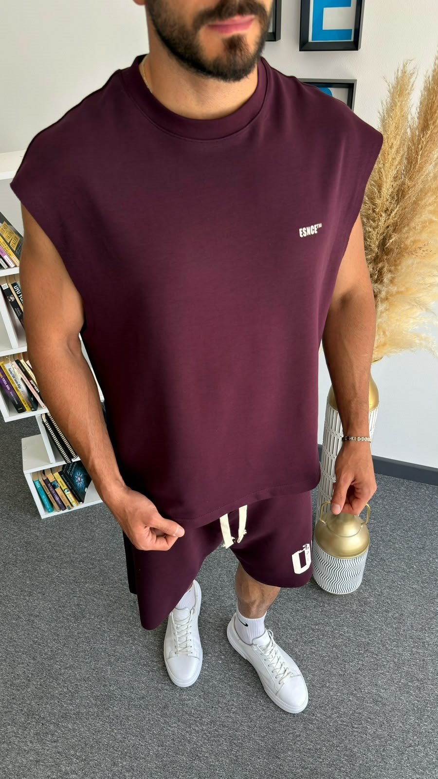 Bordo 00 Baskılı Sıfır Kol Oversize Takım