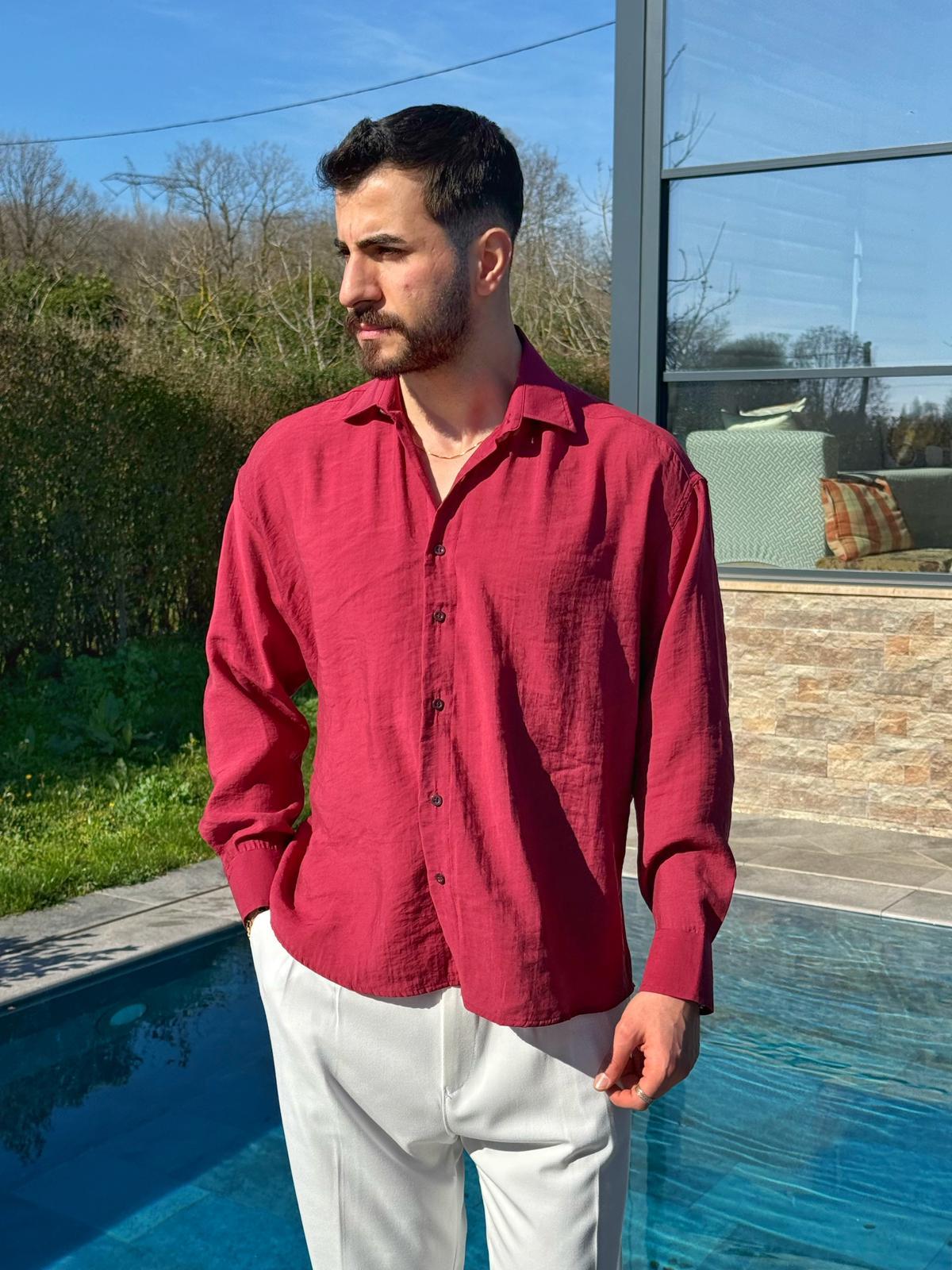 Bordo Oversize Modern Modal Gömlek