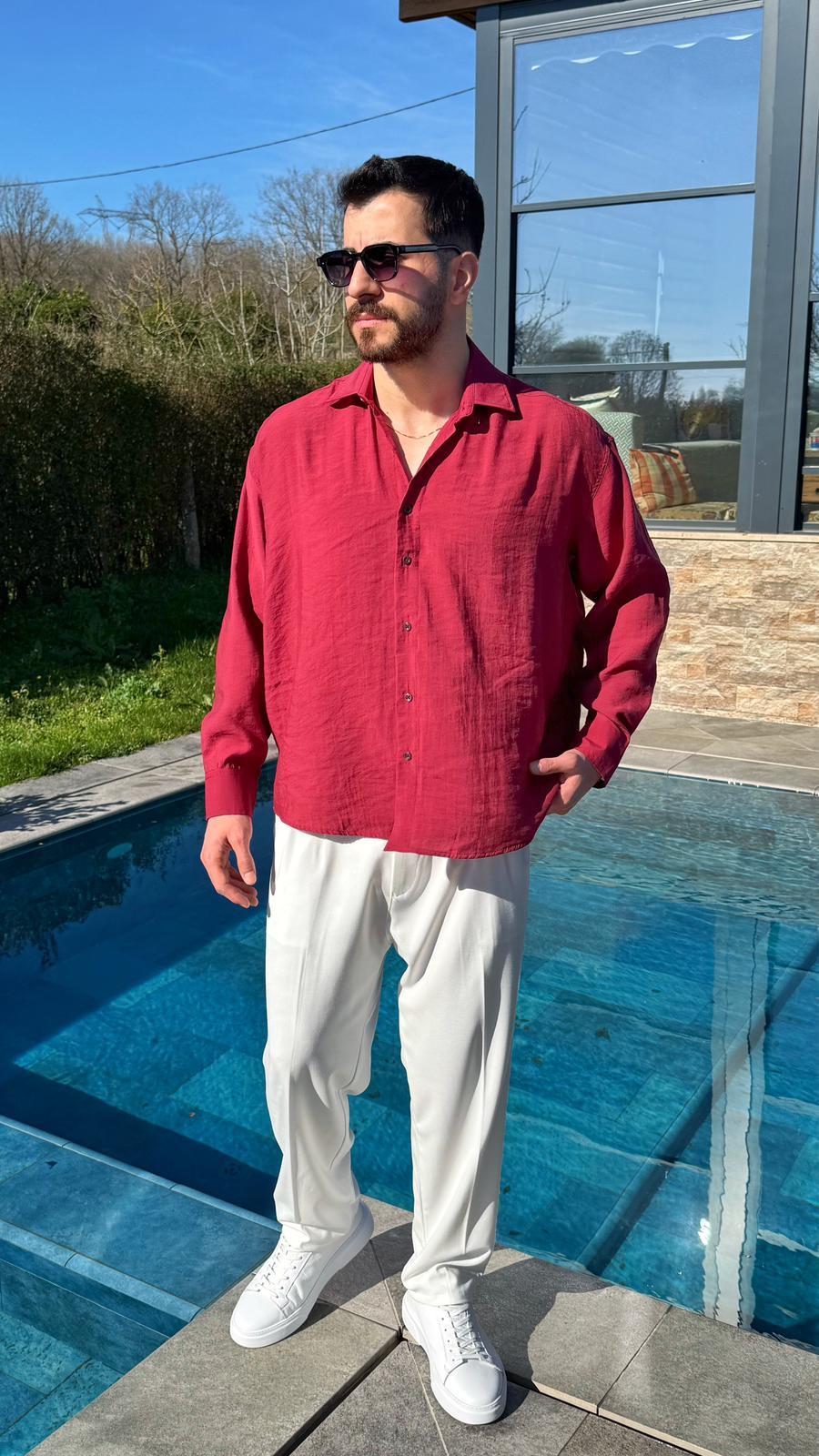 Bordo Oversize Modern Modal Gömlek