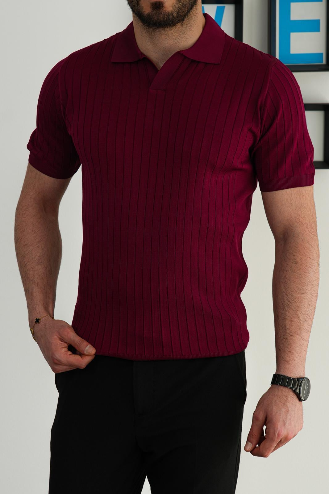 Bordo Premium Yazlık Pamuklu Fit Polo T-Shirt