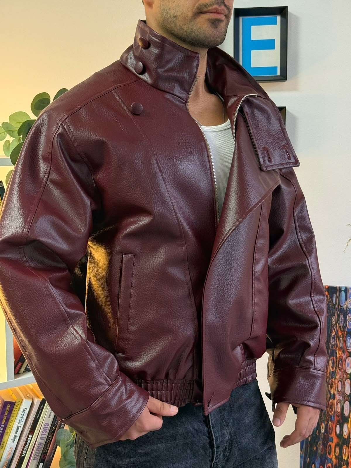 Bordo Vintage Kruvaze Deri Mont