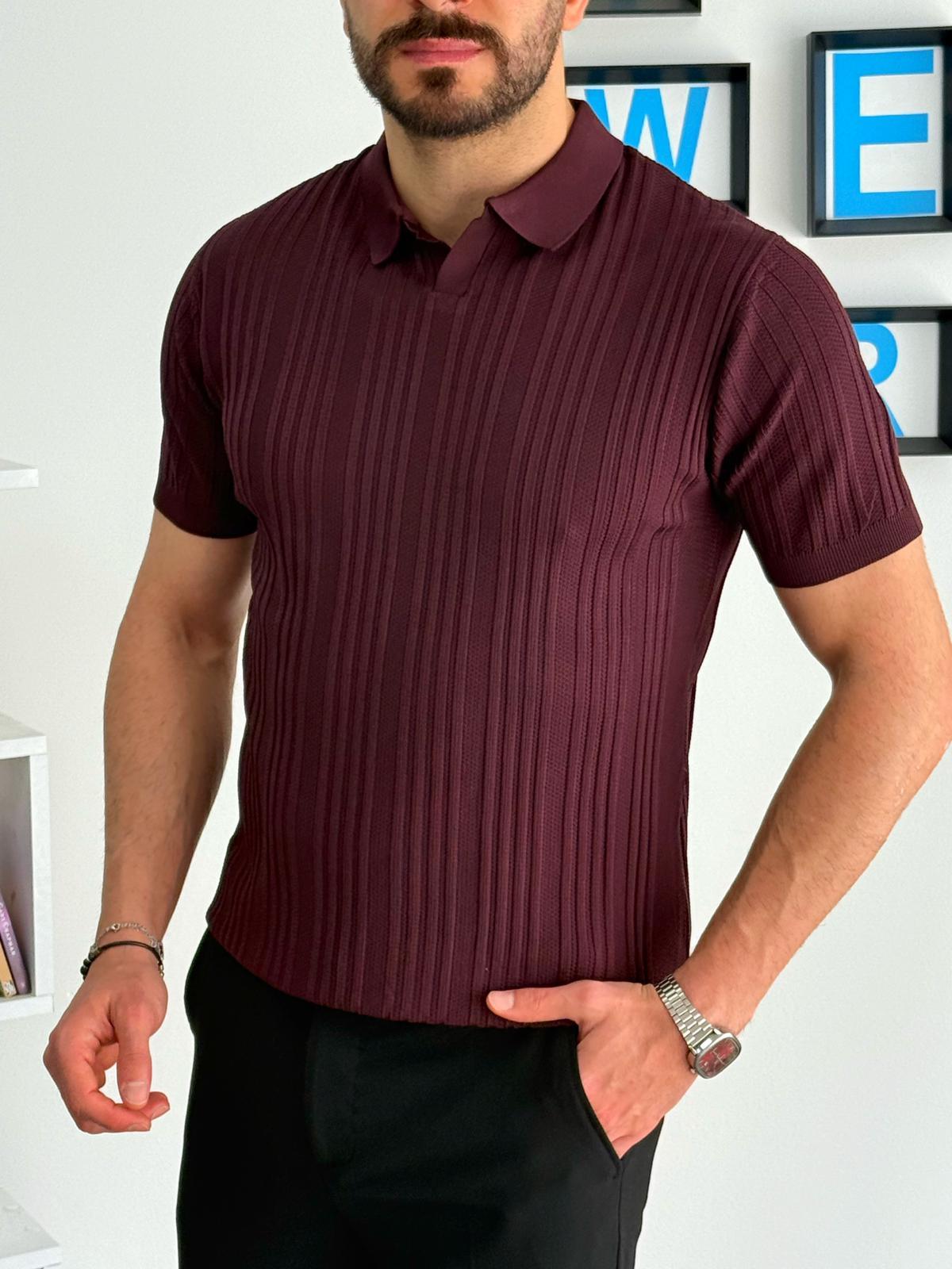 Bordo Yazlık Likralı Polo Yaka T-Shirt