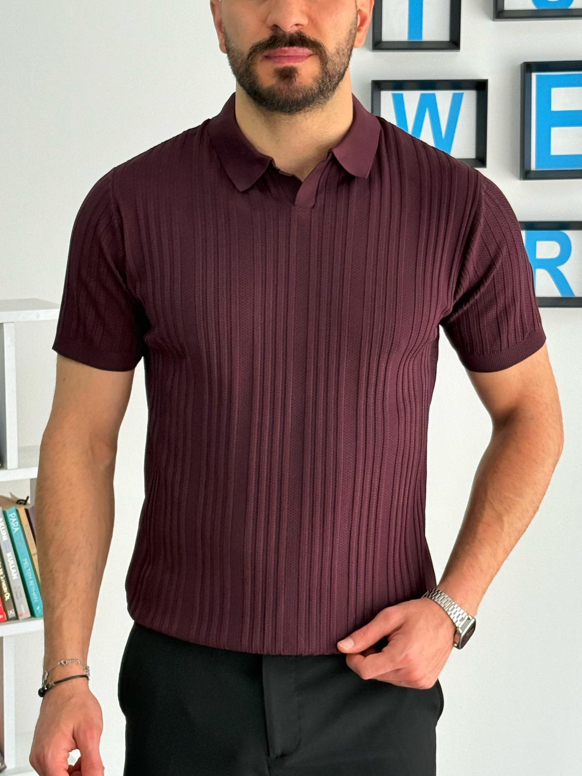 Bordo Yazlık Likralı Polo Yaka T-Shirt