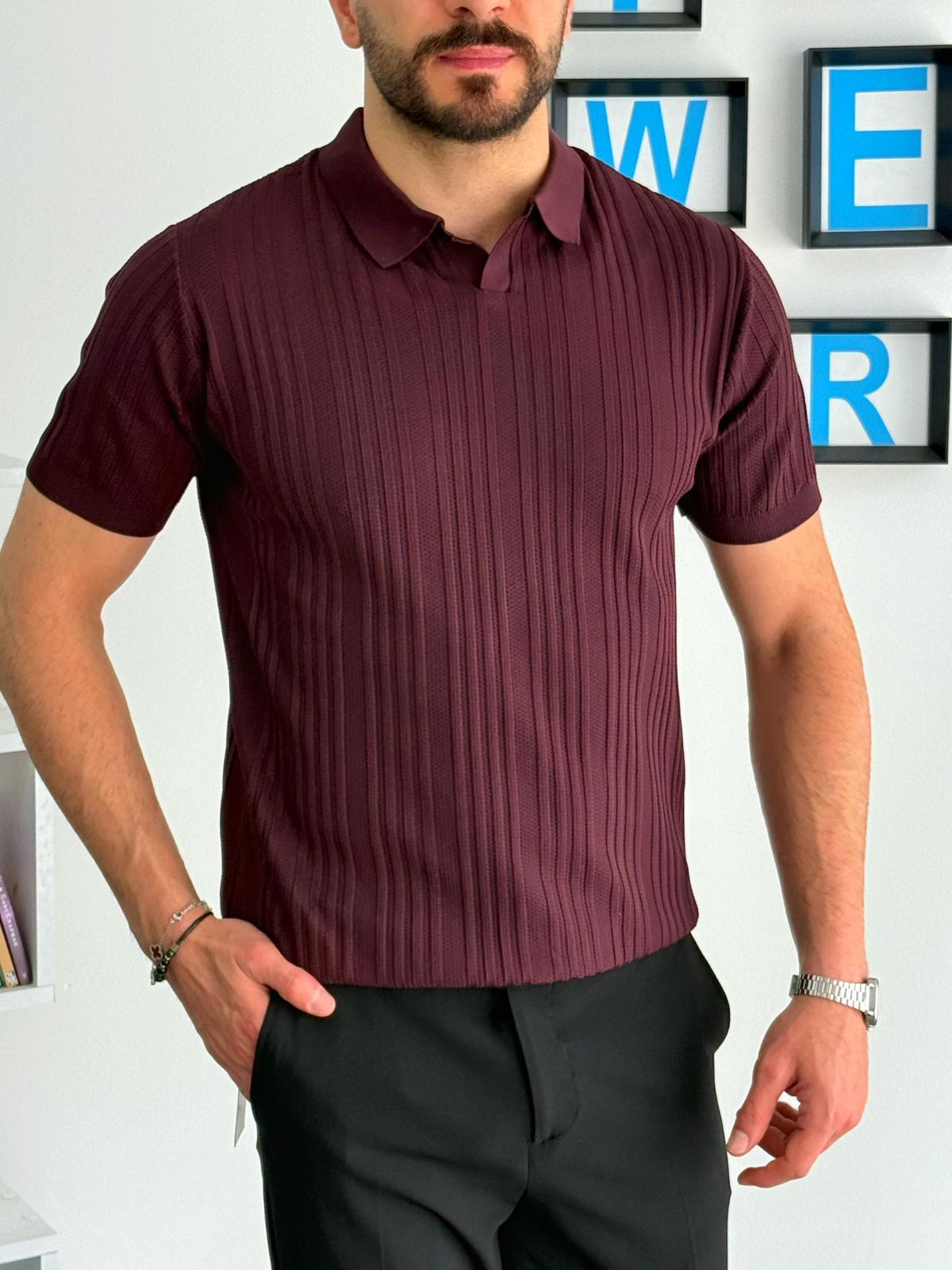 Bordo Yazlık Likralı Polo Yaka T-Shirt