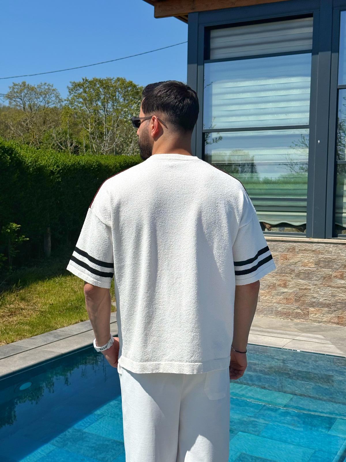 Bordo Yazlık Parçalı Polo Yaka Oversize Triko Tişört