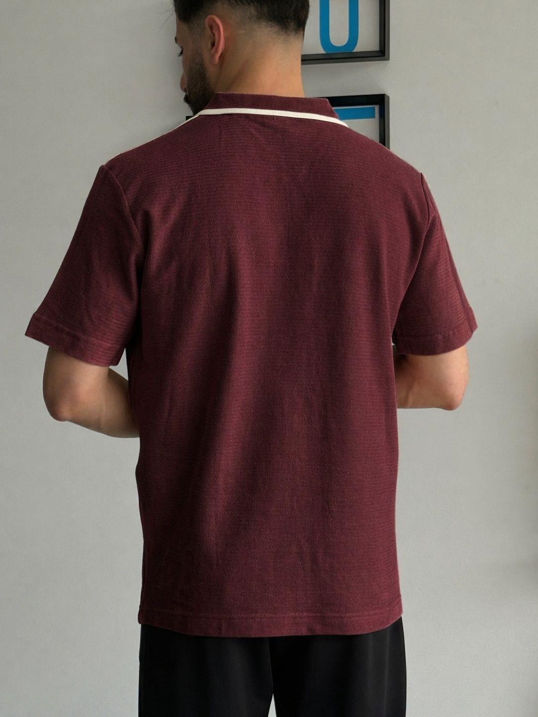 Bordo Yazlık Tam Kalıp Kendinden Desenli Polo Yaka T-Shirt