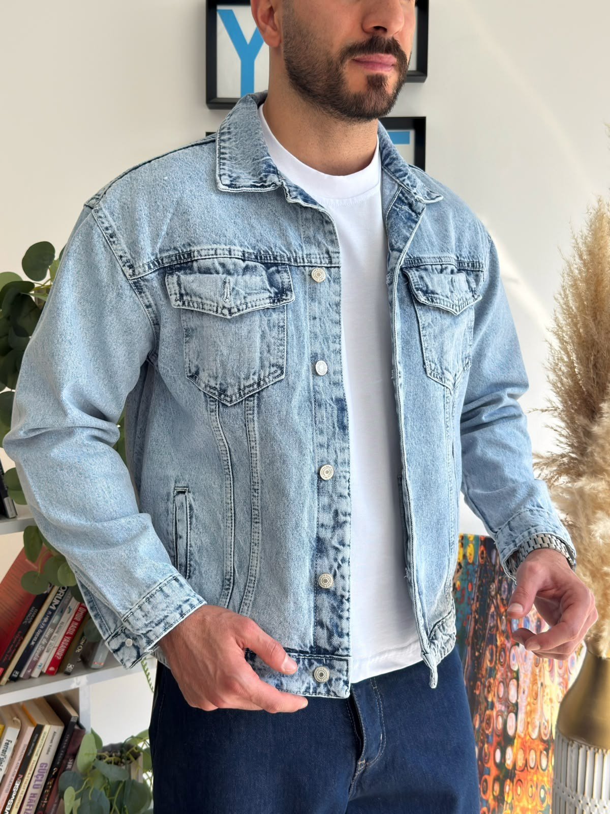 Buz Mavisi Yarı Oversize Denim Ceket