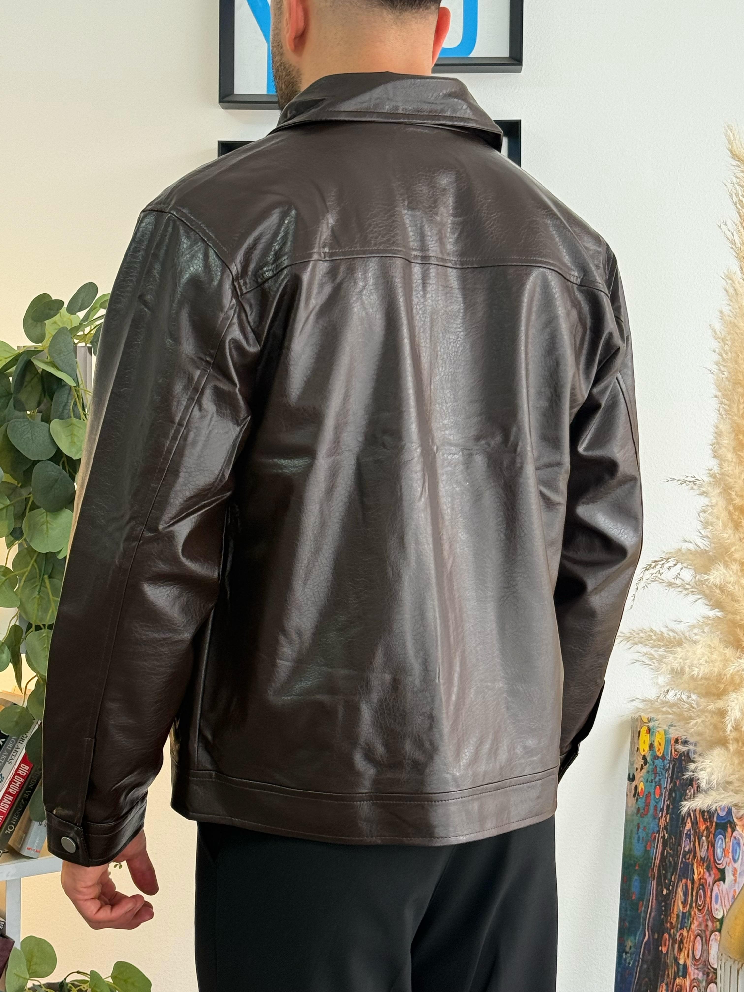Crop Fit Deri Ceket Krem Kahverengi