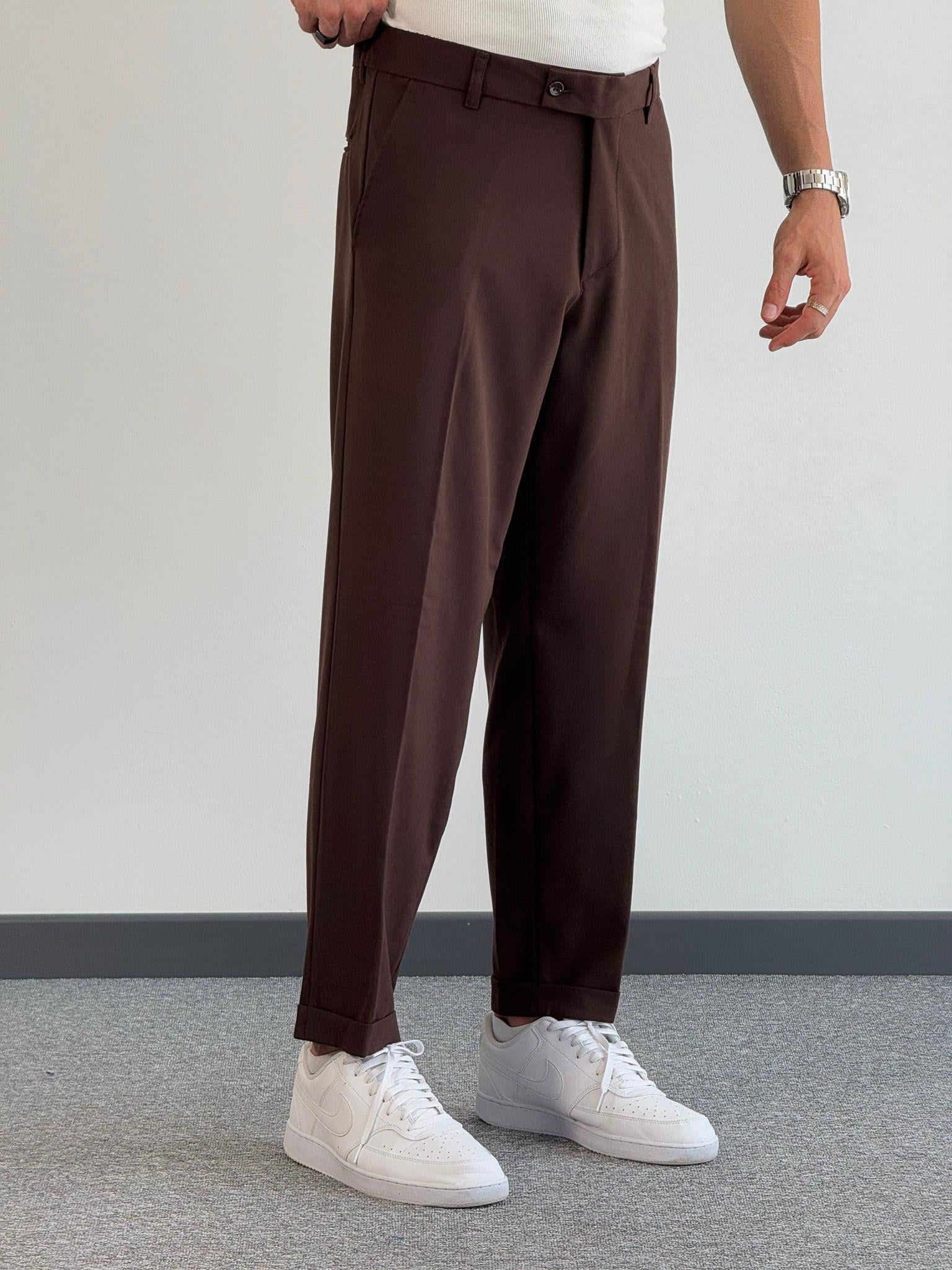 Duble Paça Kumaş Pantolon Kahverengi