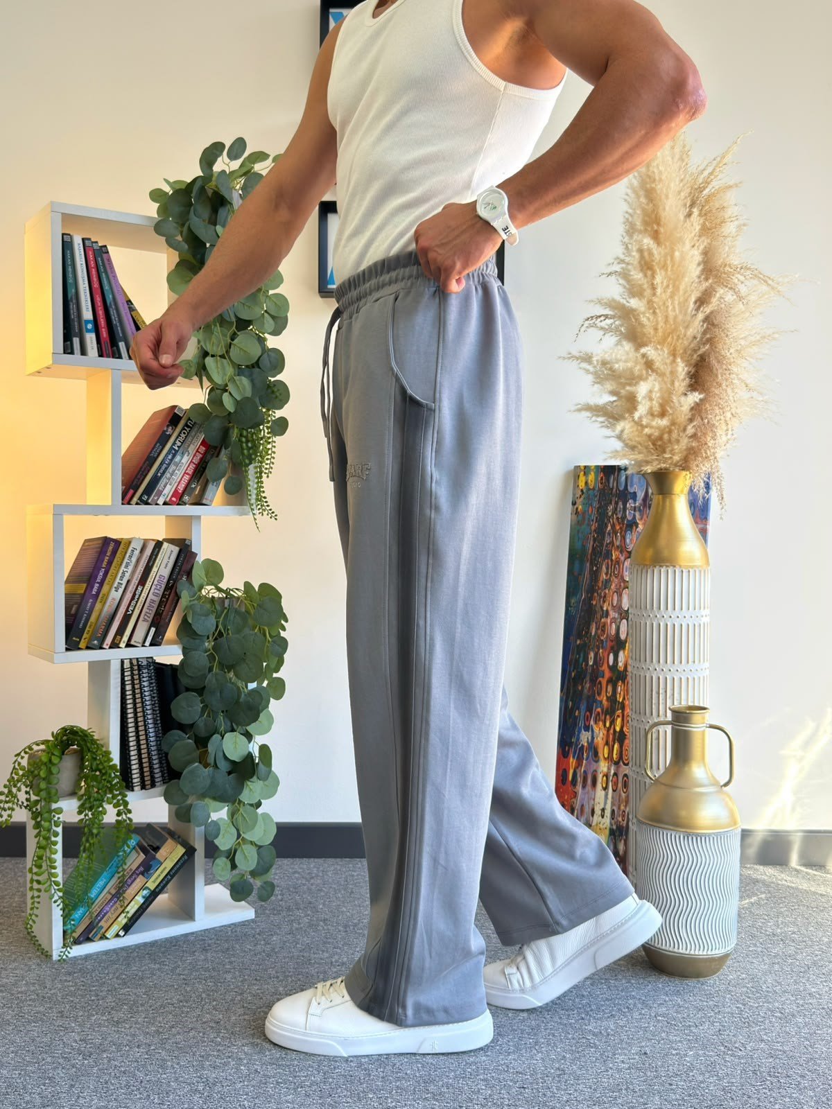 Gri Çizgi Detaylı Baggy Eşofman