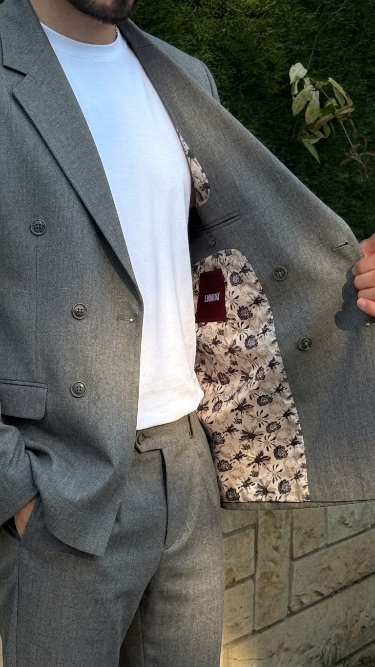Gri Oversize Kruvaze Takım