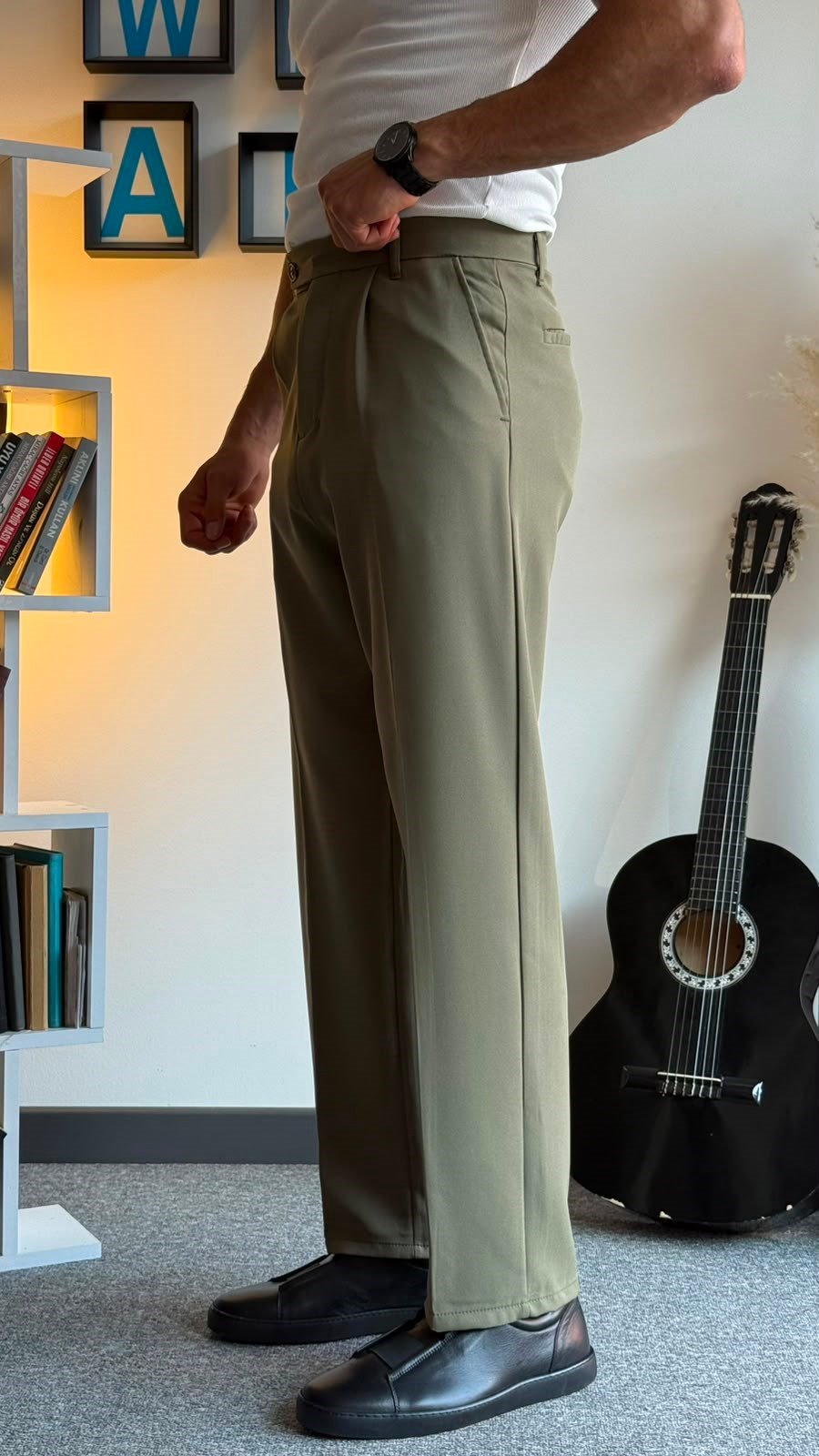 Haki Yeşil Bel Detaylı Baggy Pantolon