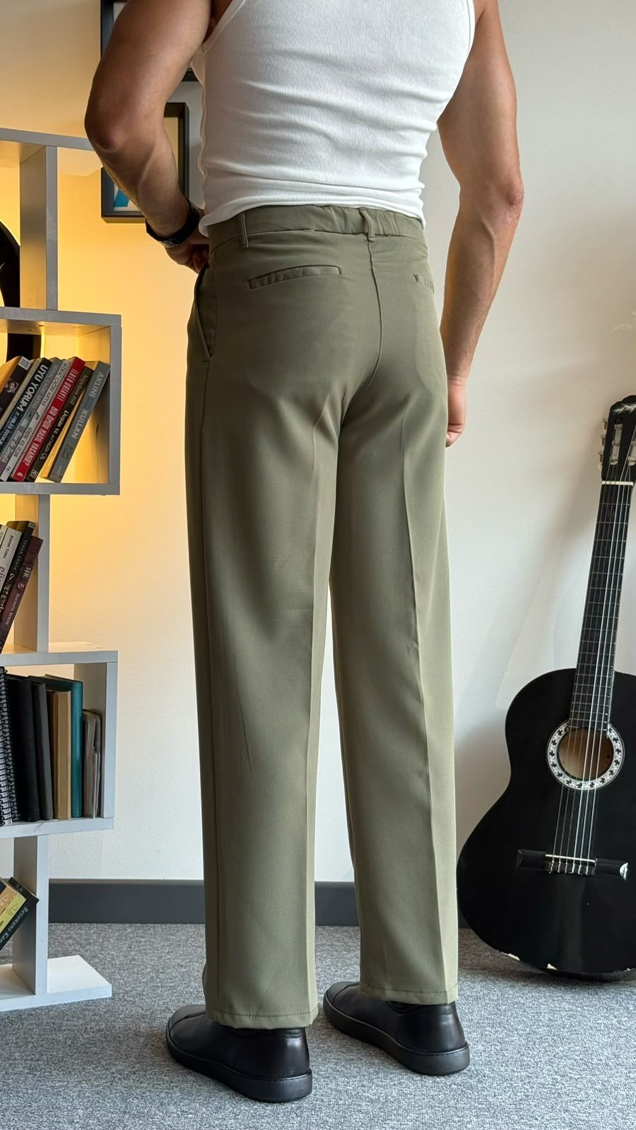 Haki Yeşil Bel Detaylı Baggy Pantolon