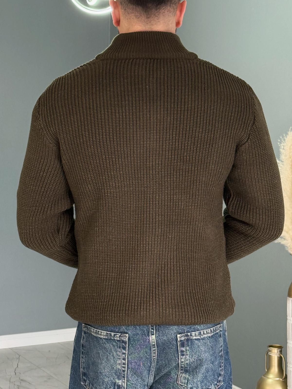 Haki Yeşil Premium Zip Knit Hırka