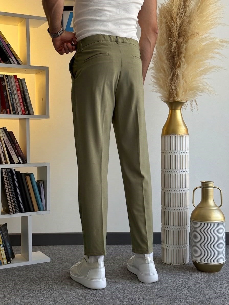 Haki Yeşil Regular Kesim Kumaş Pantolon