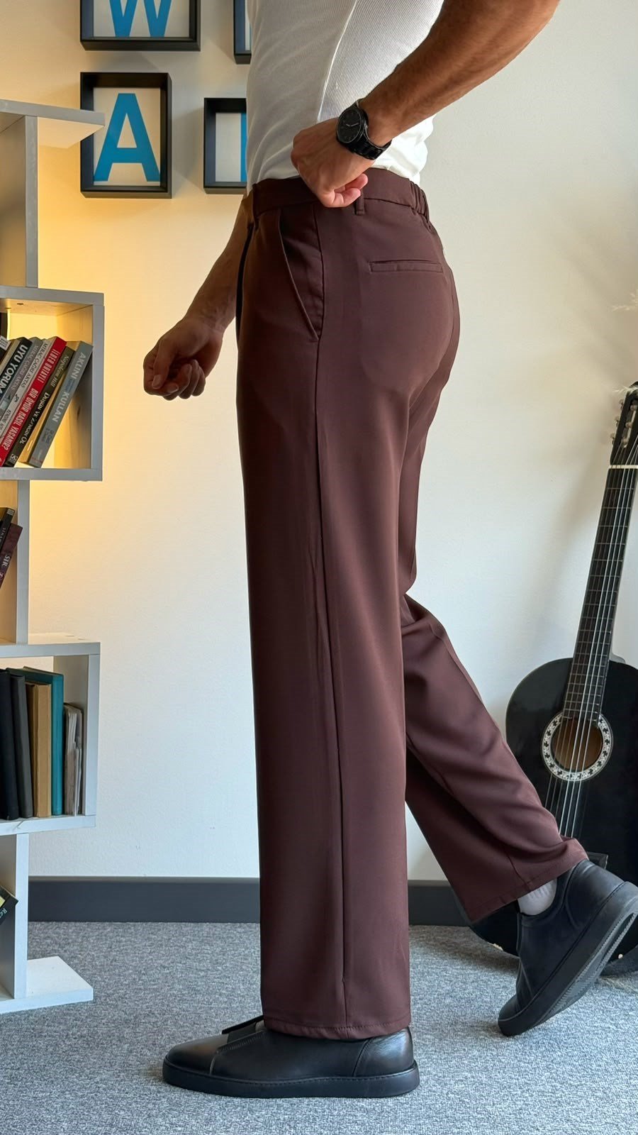 Kahverengi Bel Detaylı Baggy Pantolon