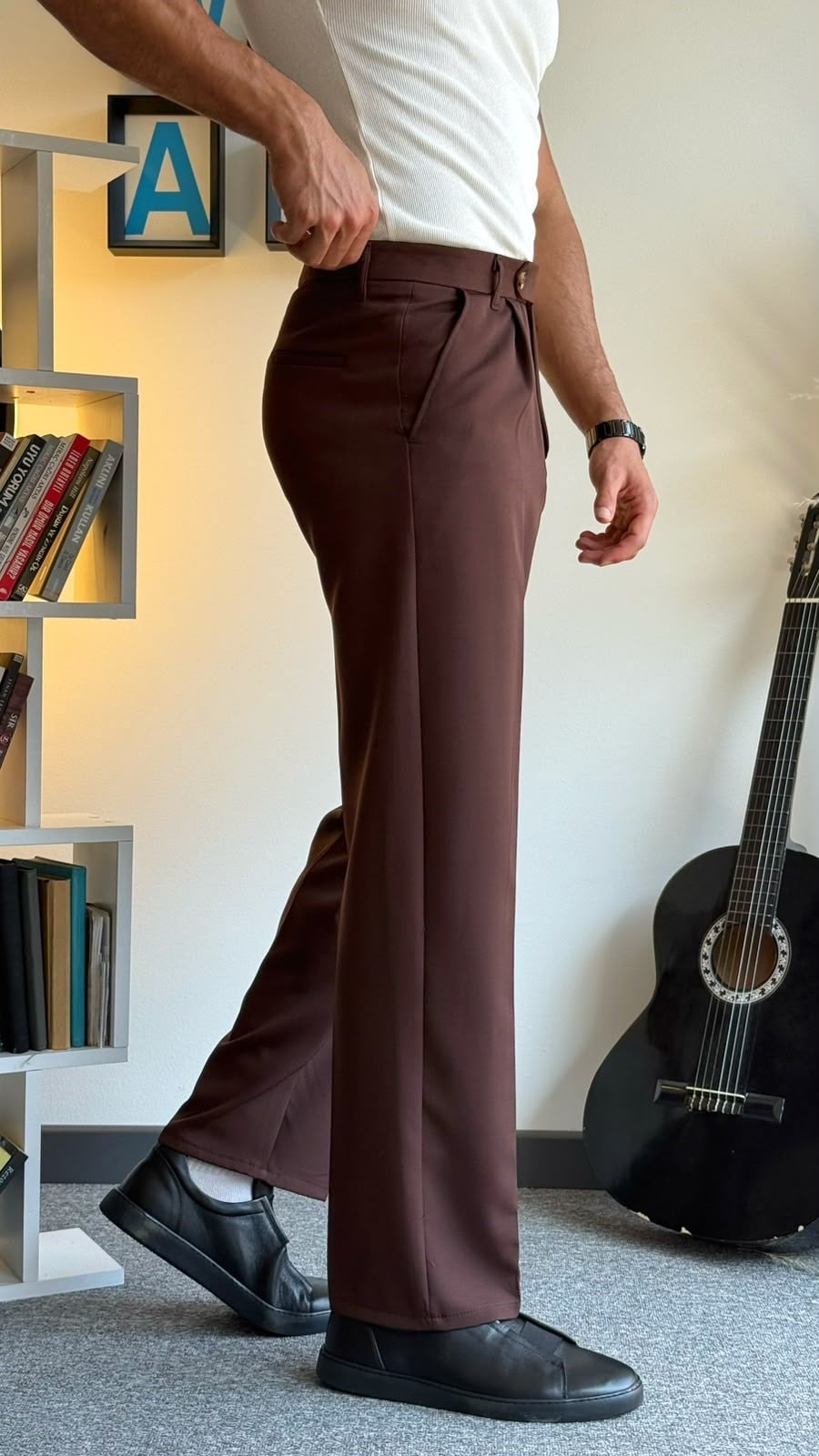 Kahverengi Bel Detaylı Baggy Pantolon