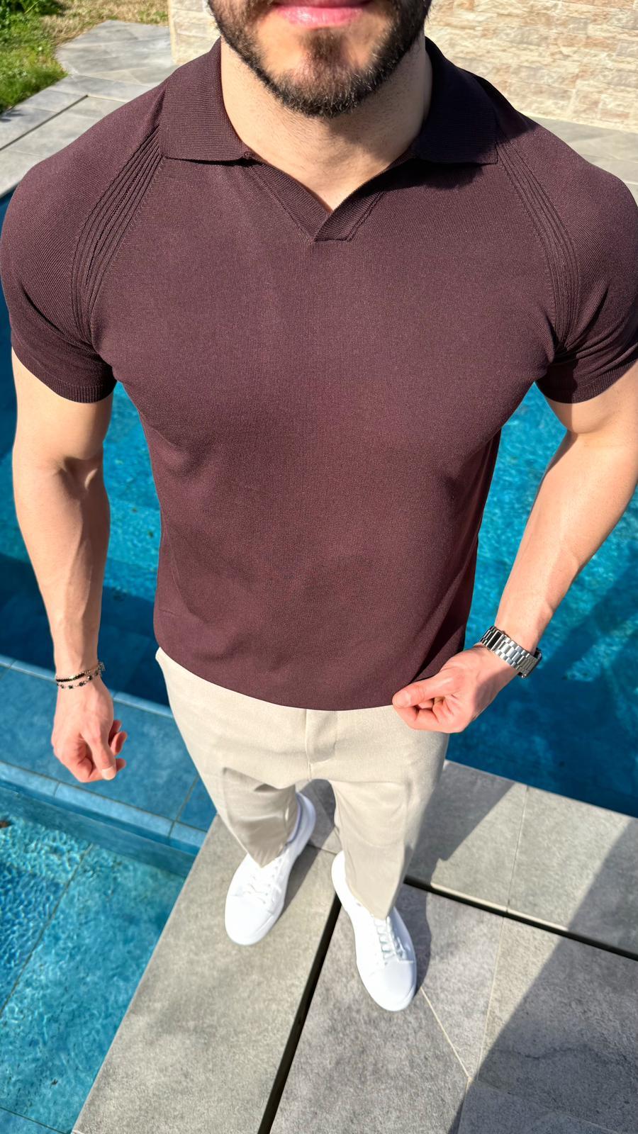 Kahverengi Monaco Triko Polo T-Shirt