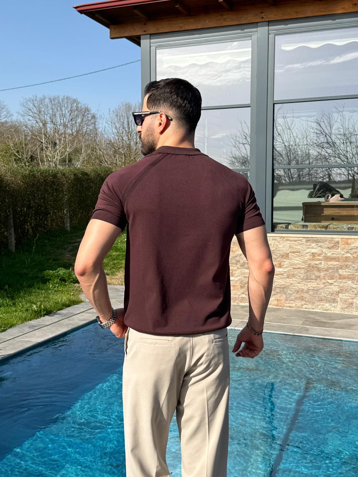 Kahverengi Monaco Triko Polo T-Shirt