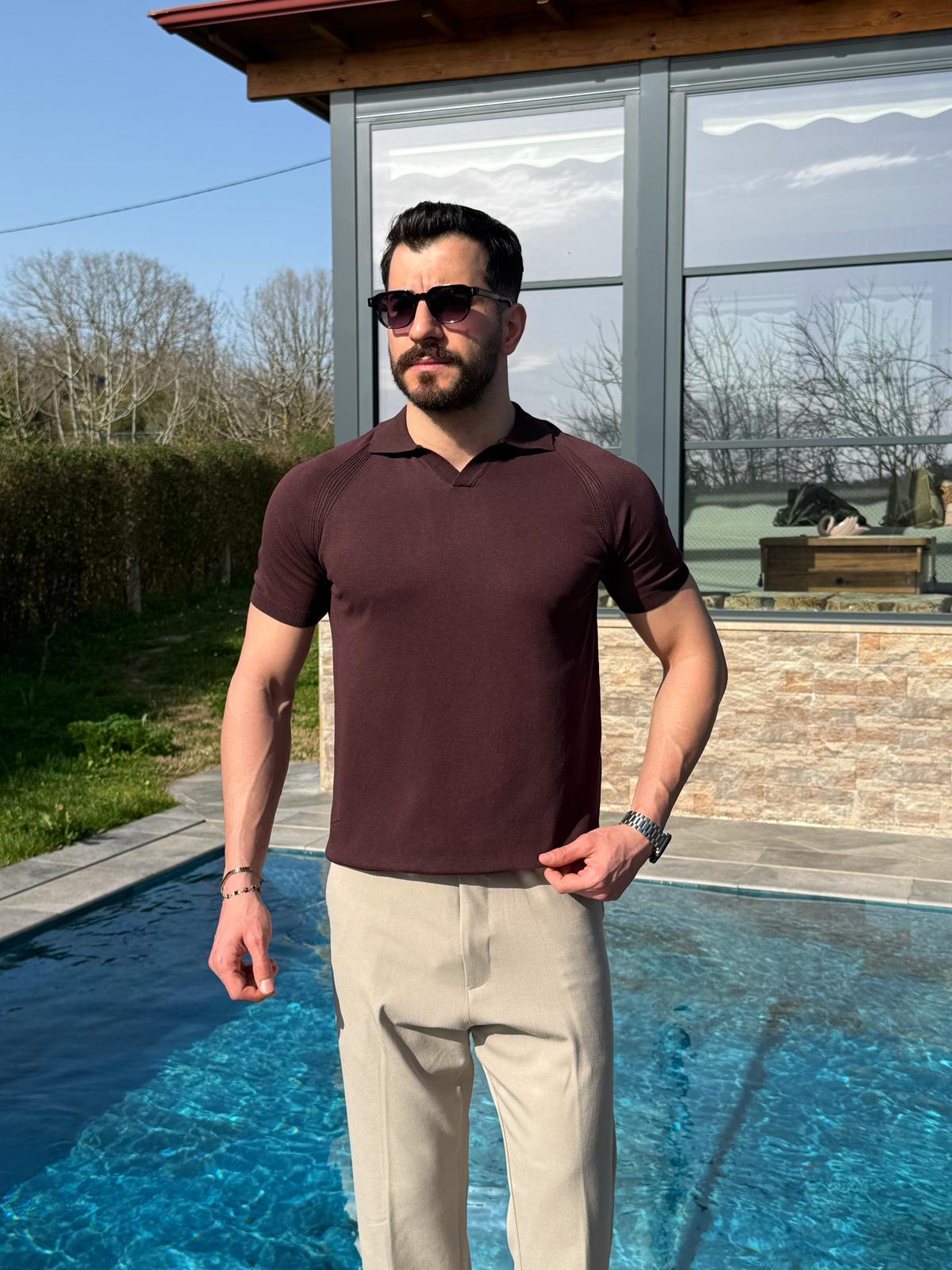 Kahverengi Monaco Triko Polo T-Shirt