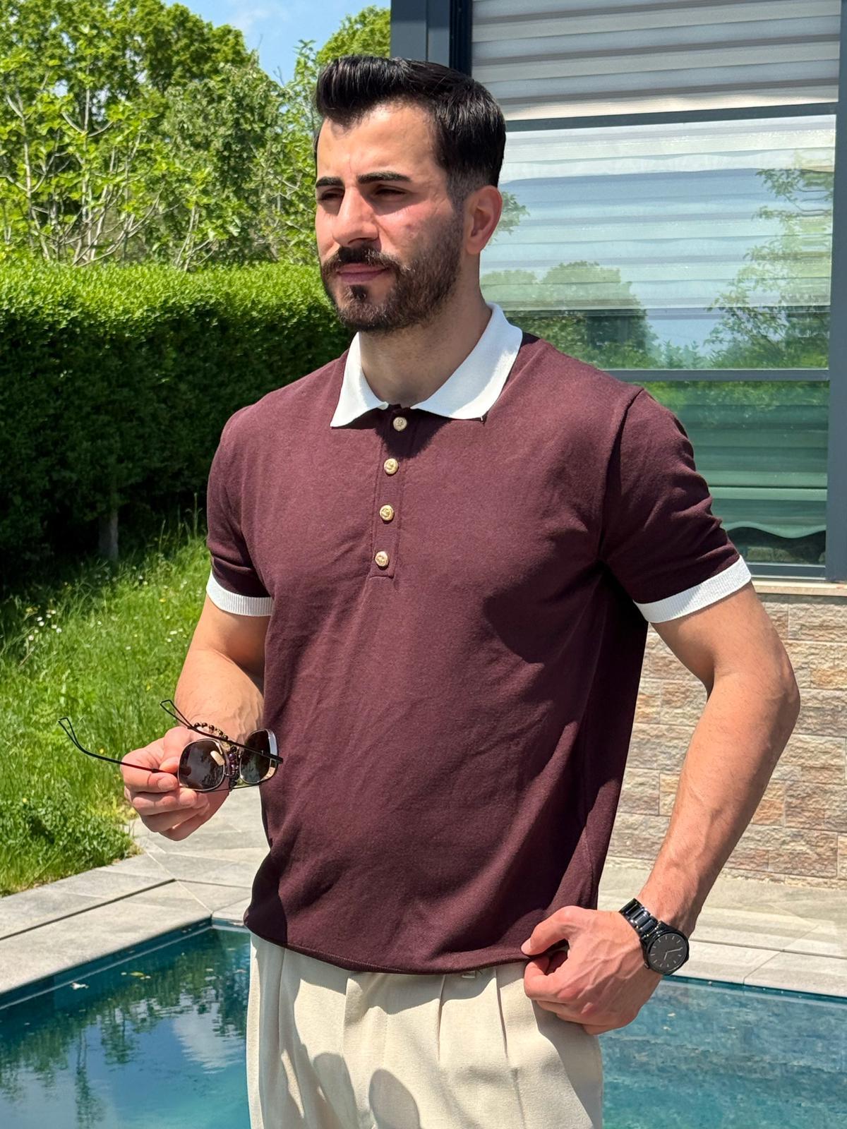 Kahverengi Old Money Premium Polo Yaka T-Shirt