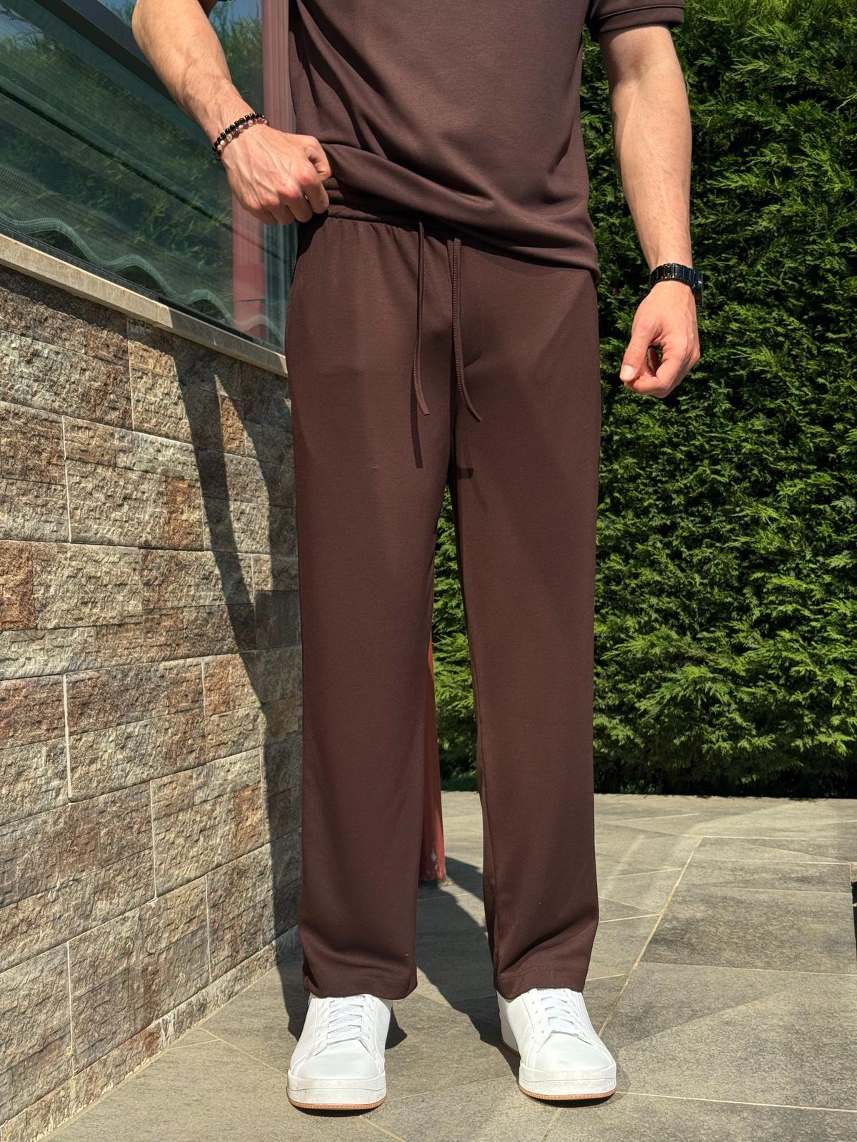 Kahverengi Regular Fit Yarım Fermuarlı Yazlık Osyho Takım