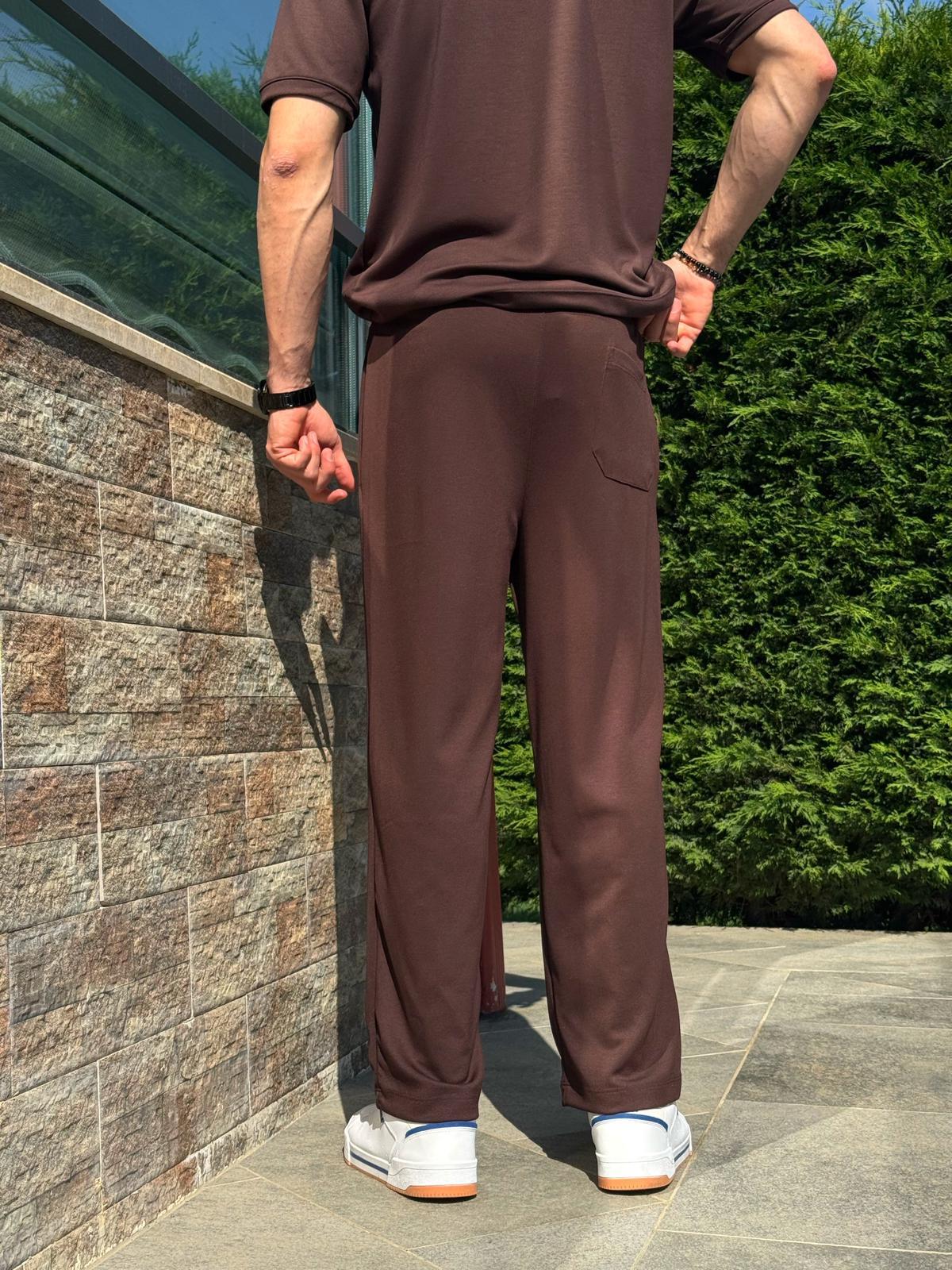 Kahverengi Regular Fit Yarım Fermuarlı Yazlık Osyho Takım