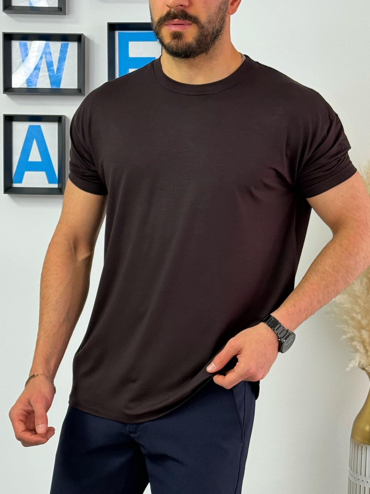 Kahverengi Süet Kumaş T-Shirt