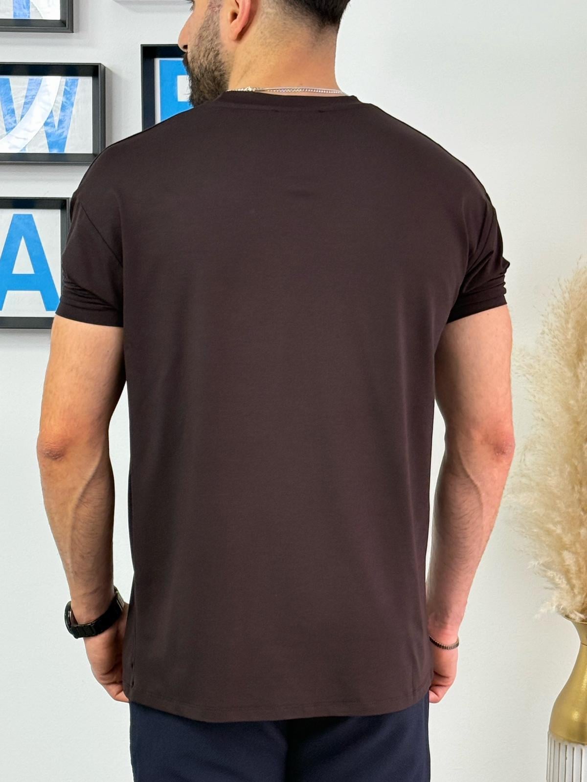 Kahverengi Süet Kumaş T-Shirt