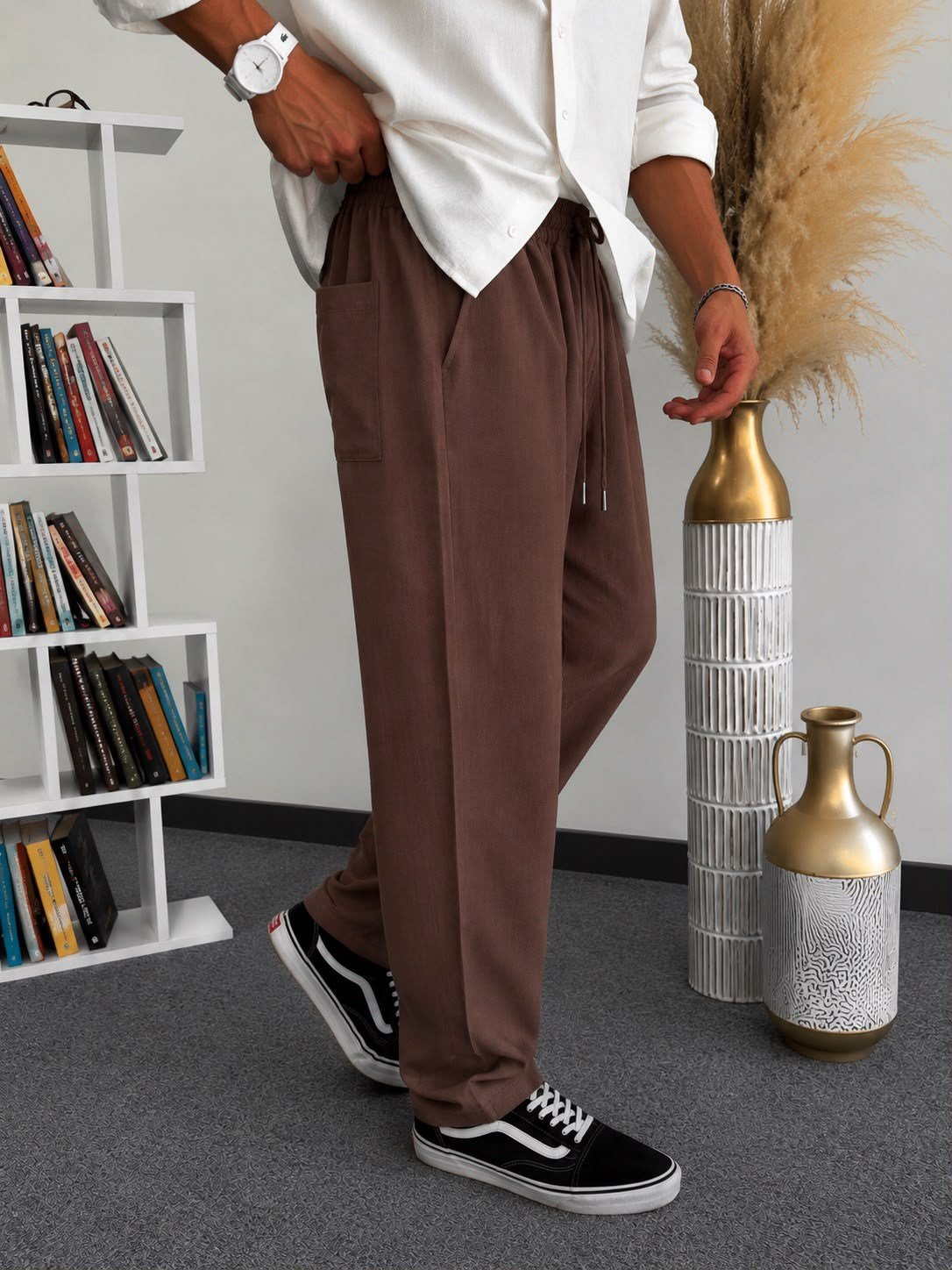 Kahverengi Ultra Hafif Keten Oversize Takım