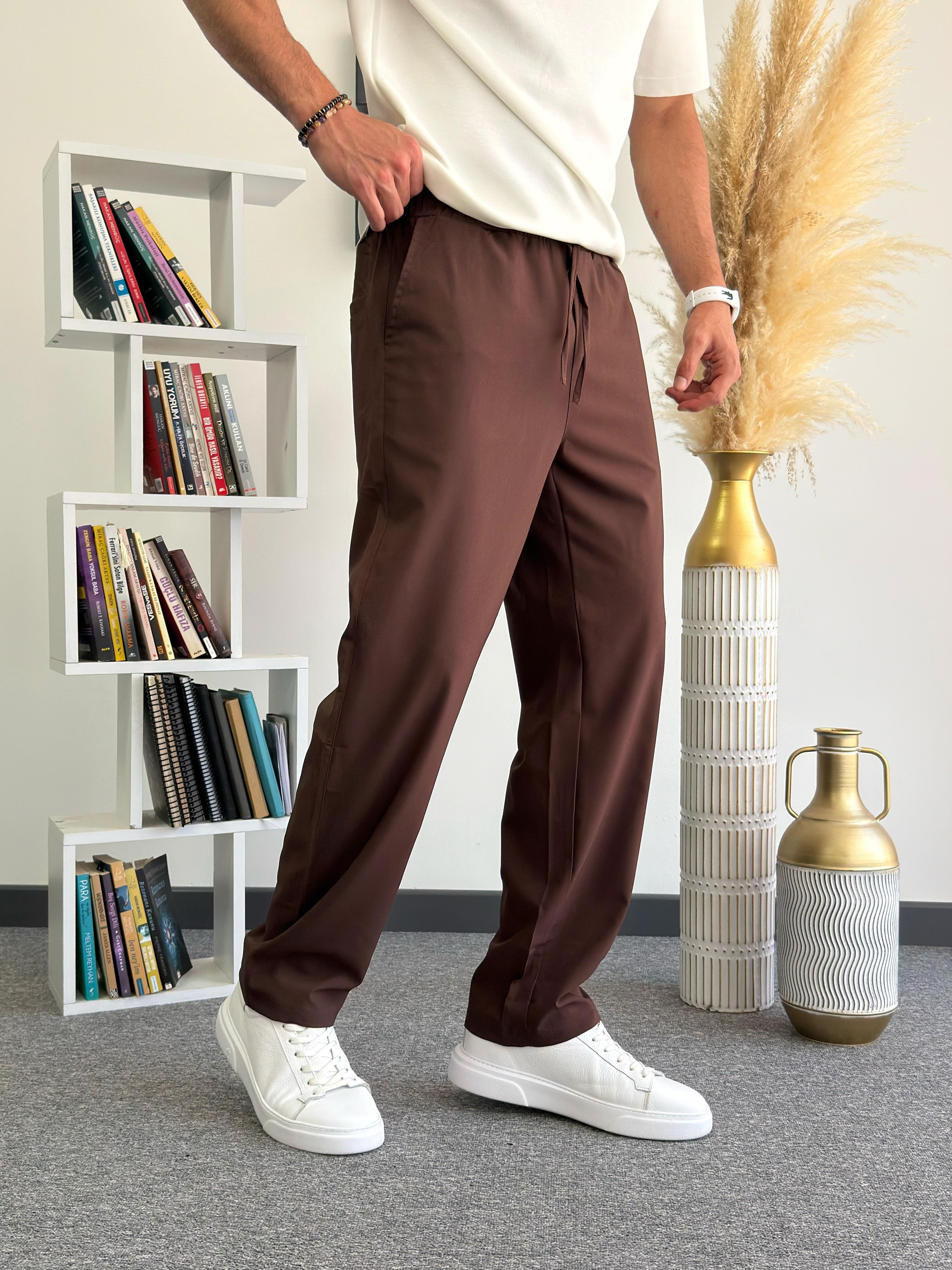 Kahverengi Ultra Hafif Milano Paraşüt Kumaş Baggy Pantolon