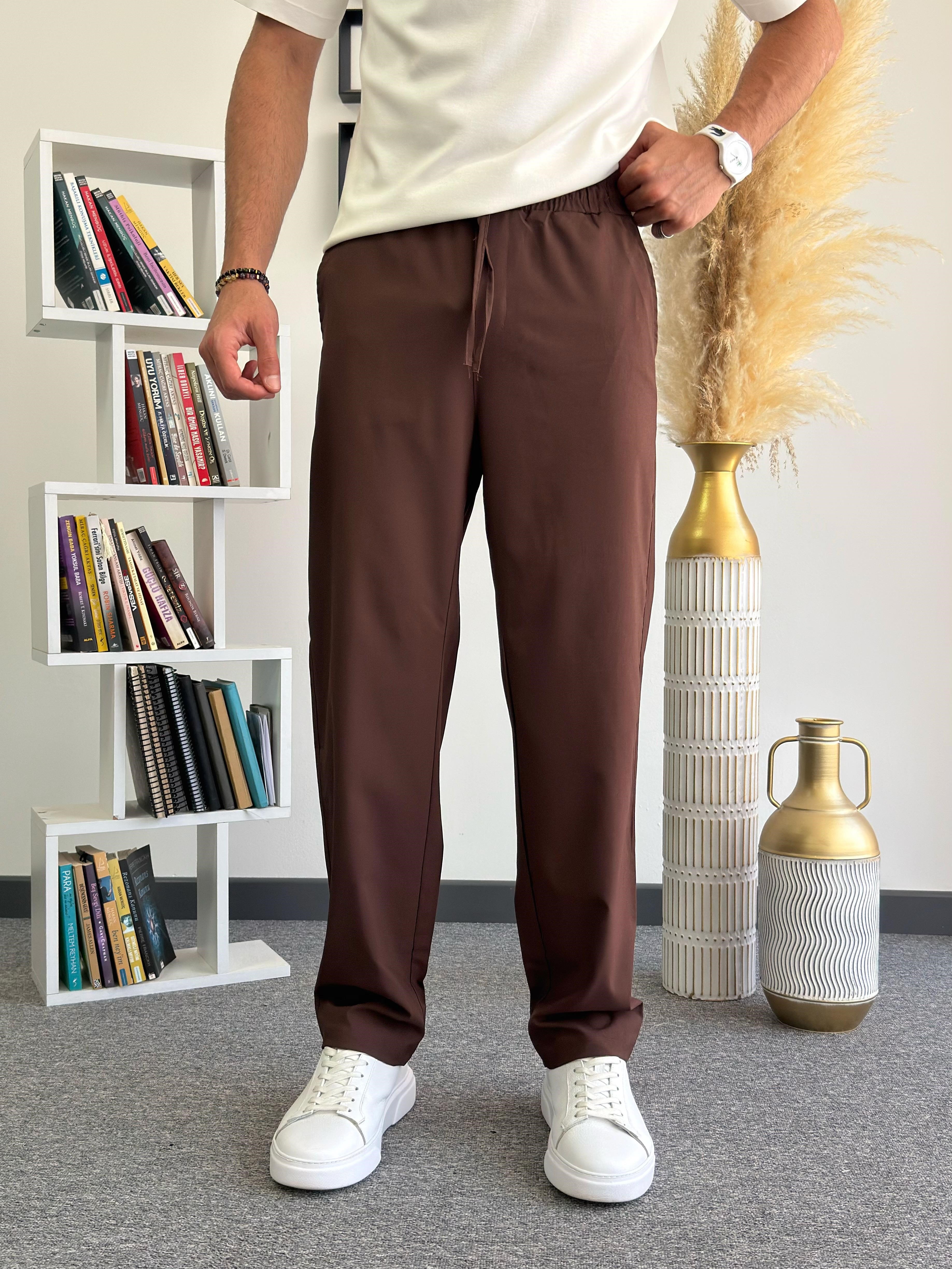 Kahverengi Ultra Hafif Milano Paraşüt Kumaş Baggy Pantolon
