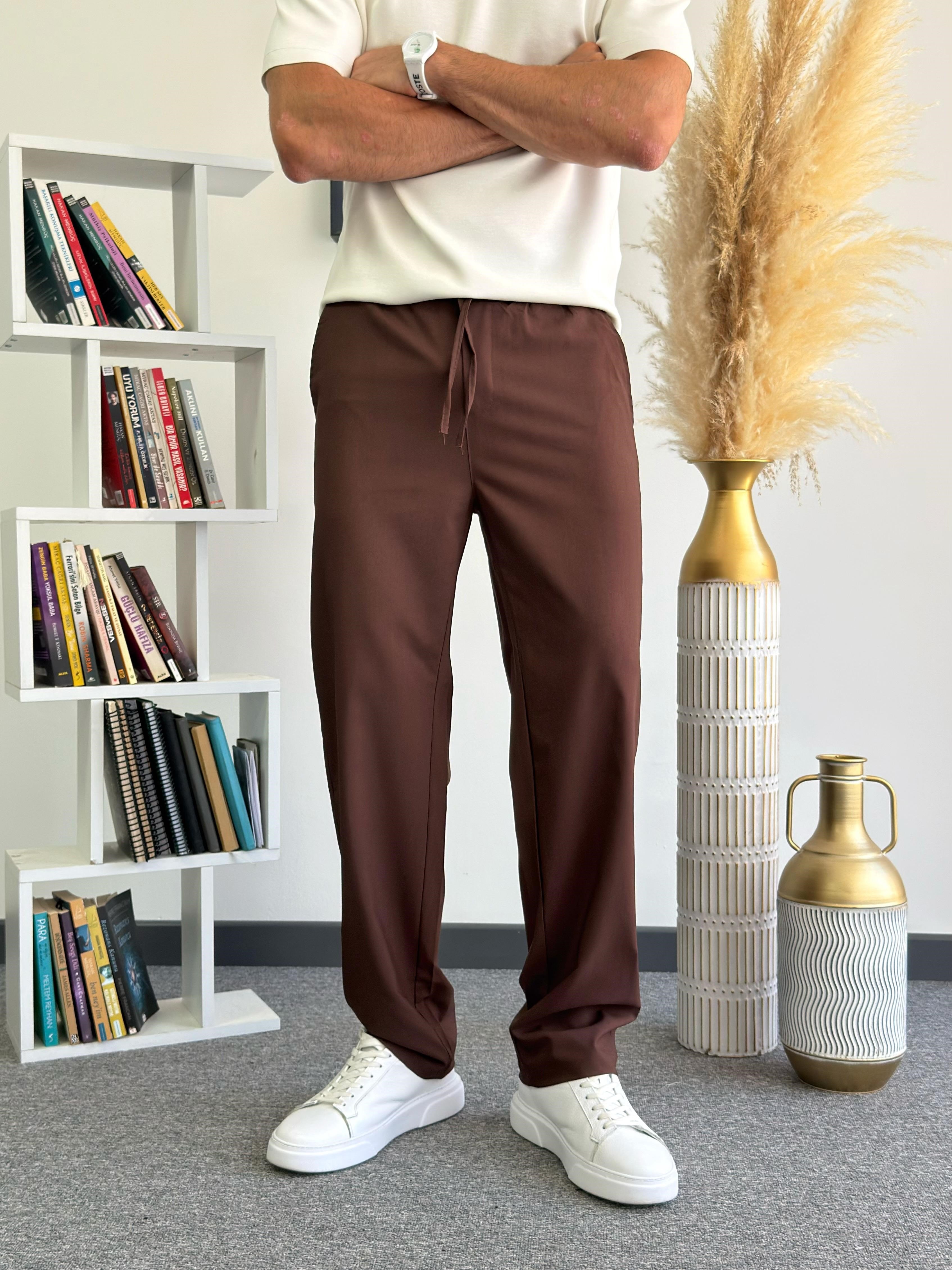 Kahverengi Ultra Hafif Milano Paraşüt Kumaş Baggy Pantolon