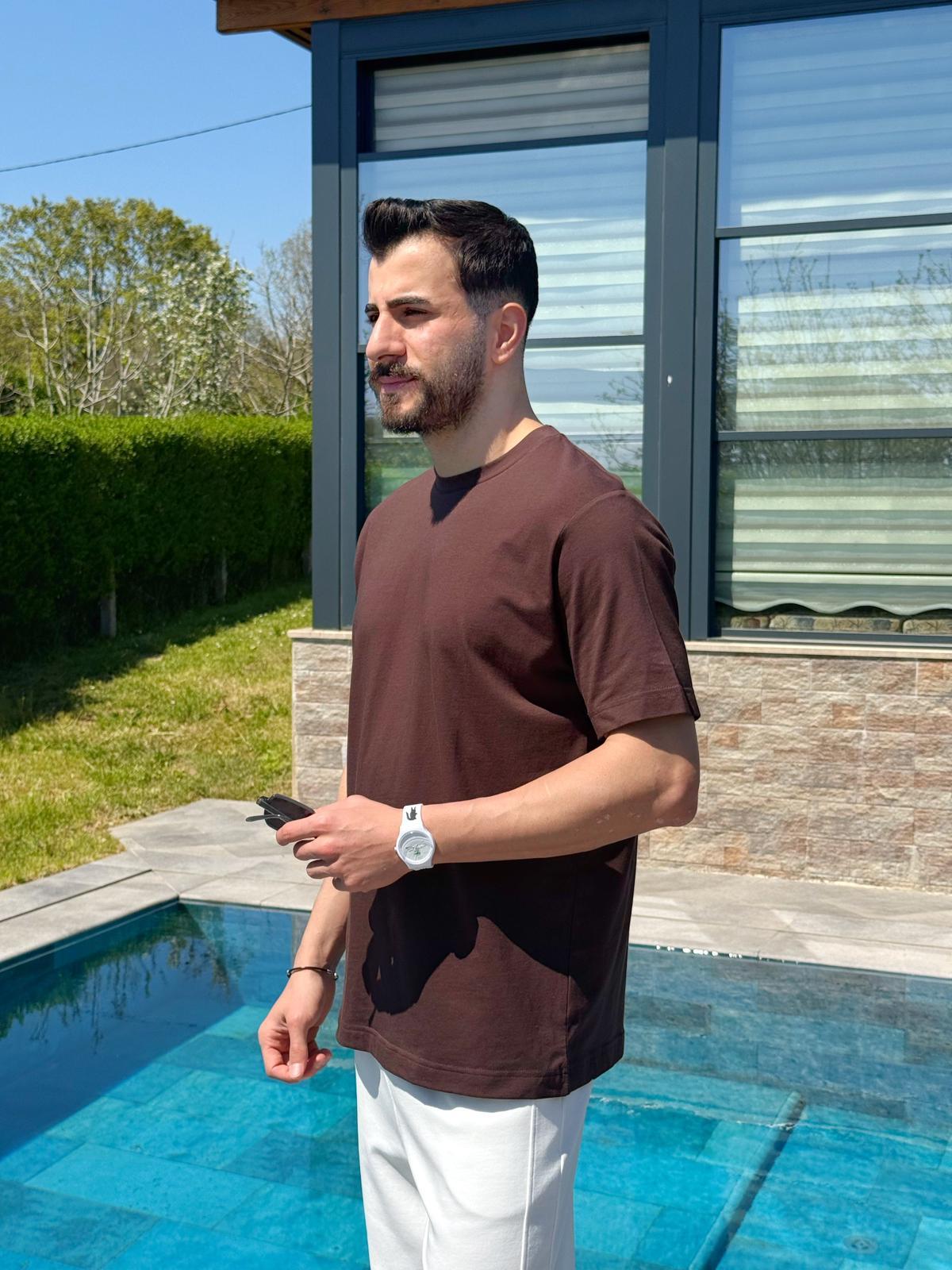 Kahverengi Yazlık Basic Oversize T-Shirt