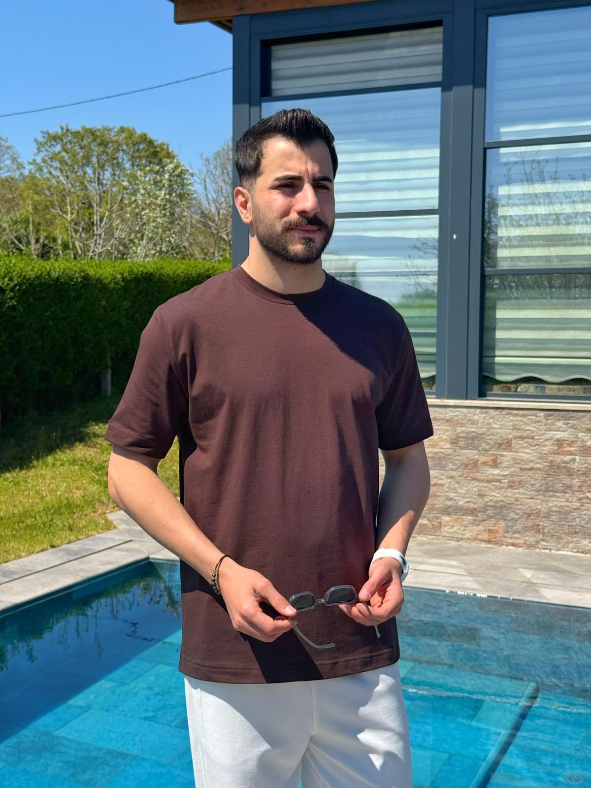 Kahverengi Yazlık Basic Oversize T-Shirt
