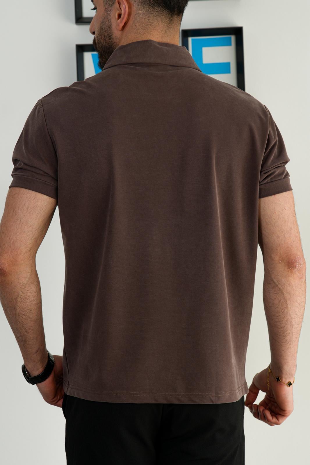 Kahverengi Yazlık Osyho Kumaş Likralı Tam Kalıp Polo T-Shirt